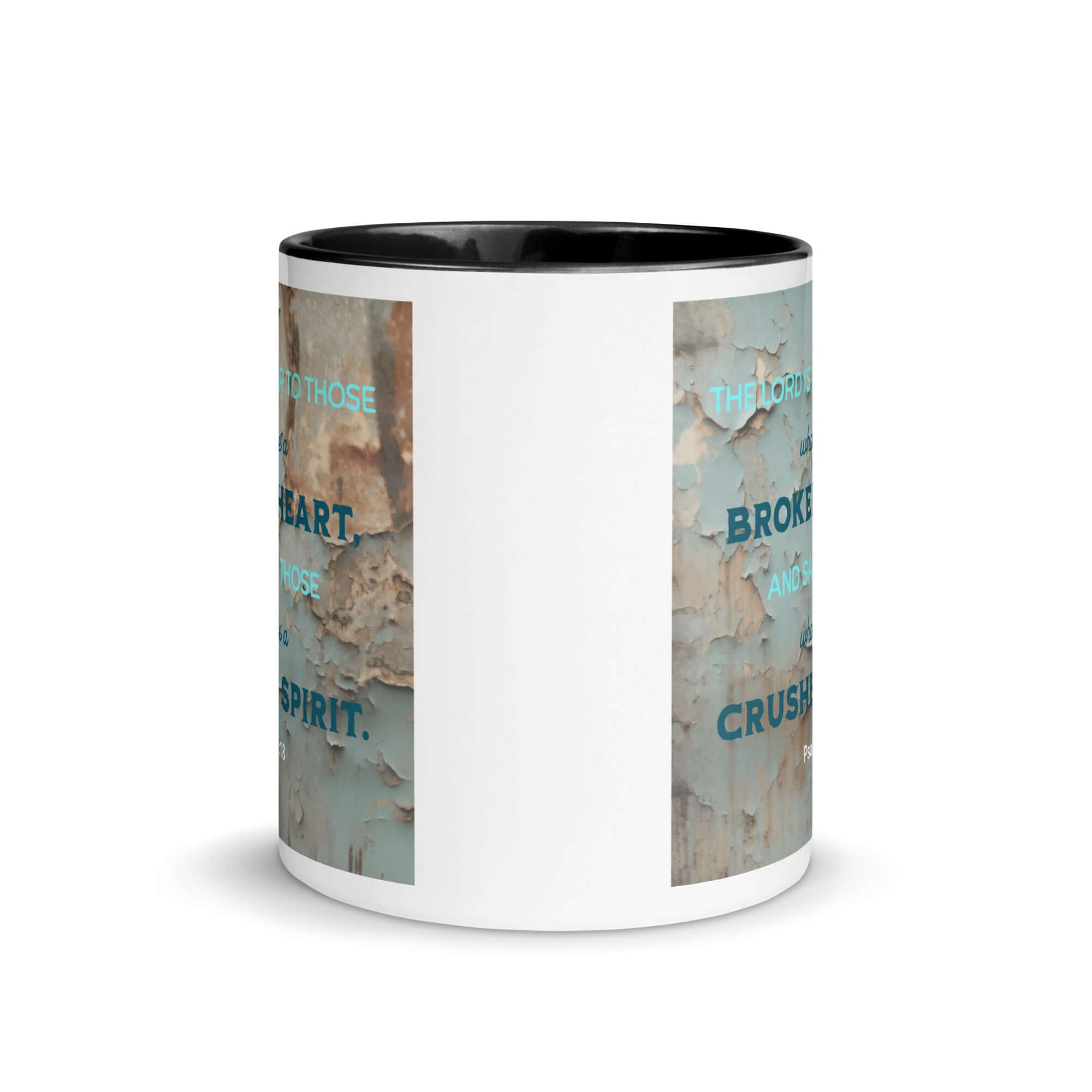 Psalm 34:18 Bible Verse, The LORD is Near White Ceramic Mug with Color Inside