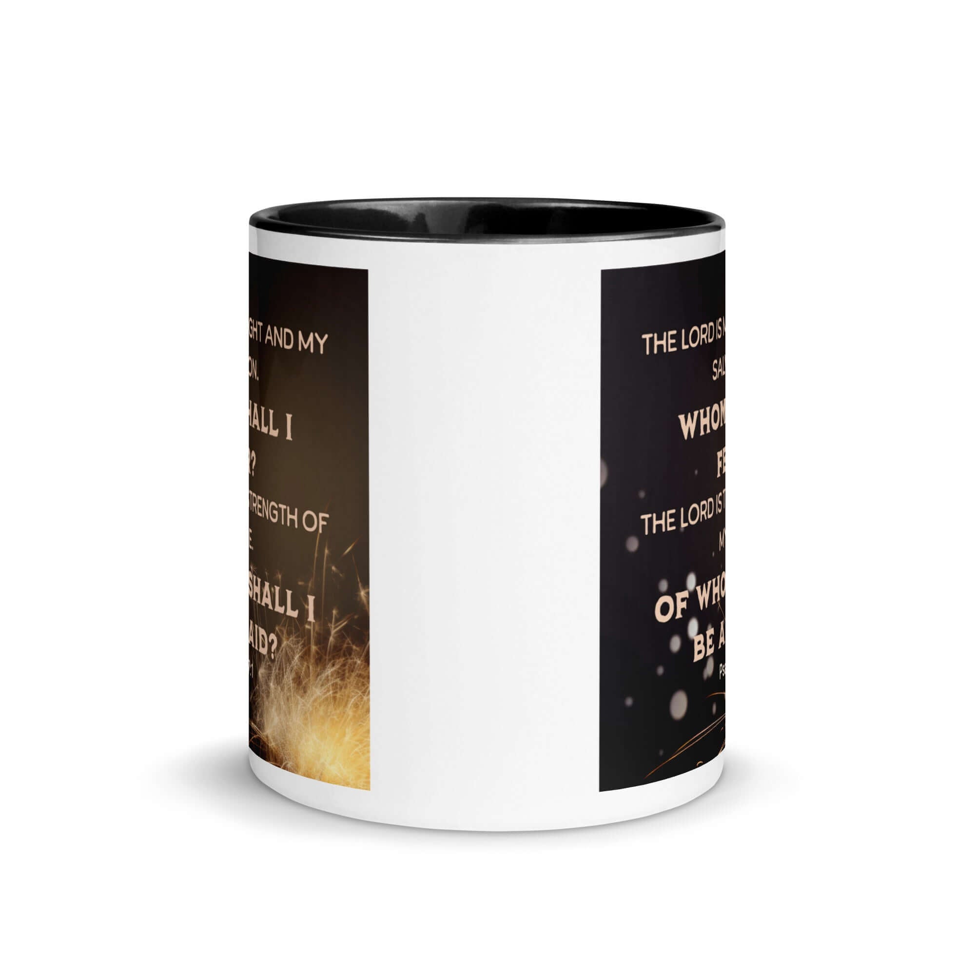 Psalm 27:1 Bible Verse, The LORD is My Light White Ceramic Mug with Color Inside