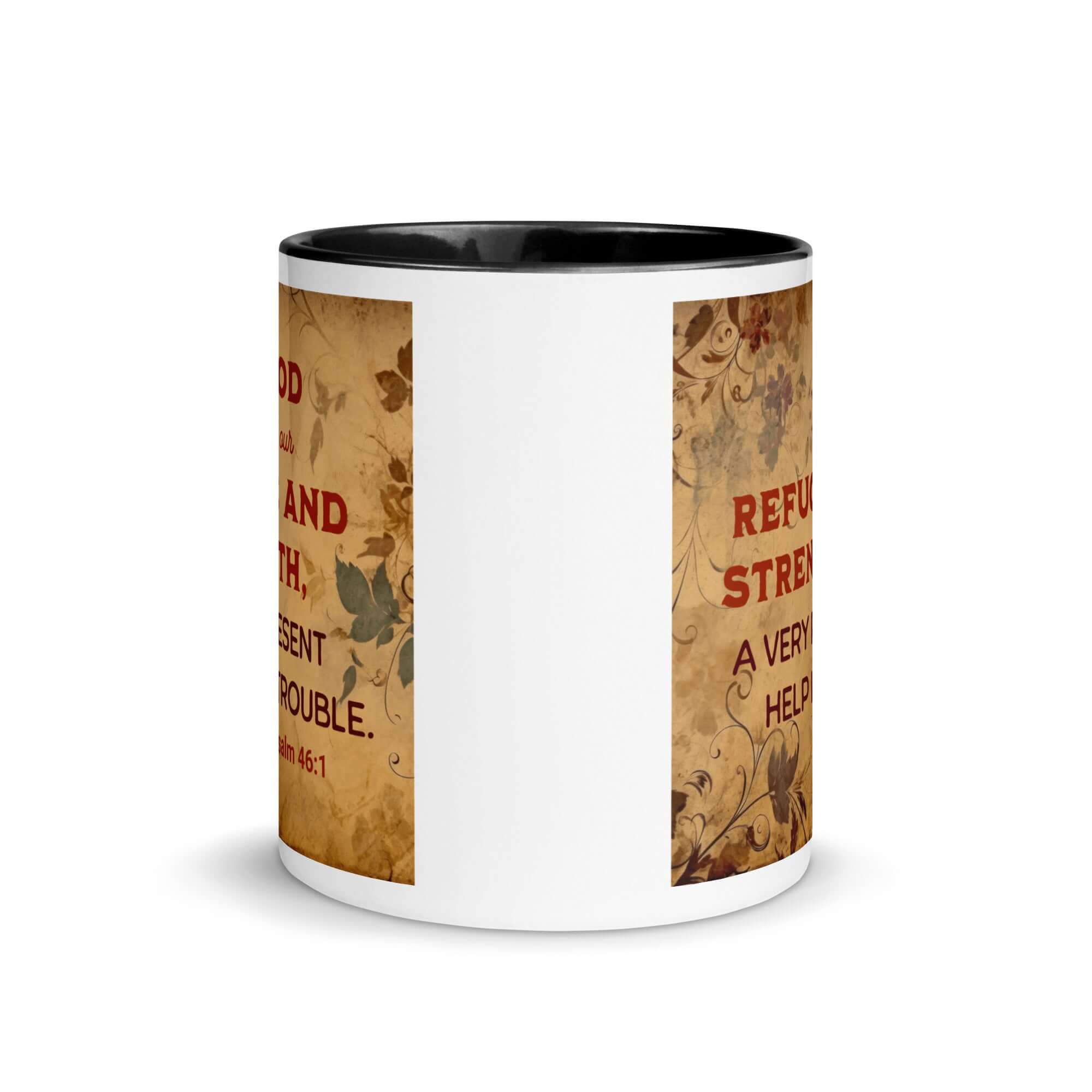 Psalm 46:1 Bible Verse, God is Our Refuge White Ceramic Mug with Color Inside