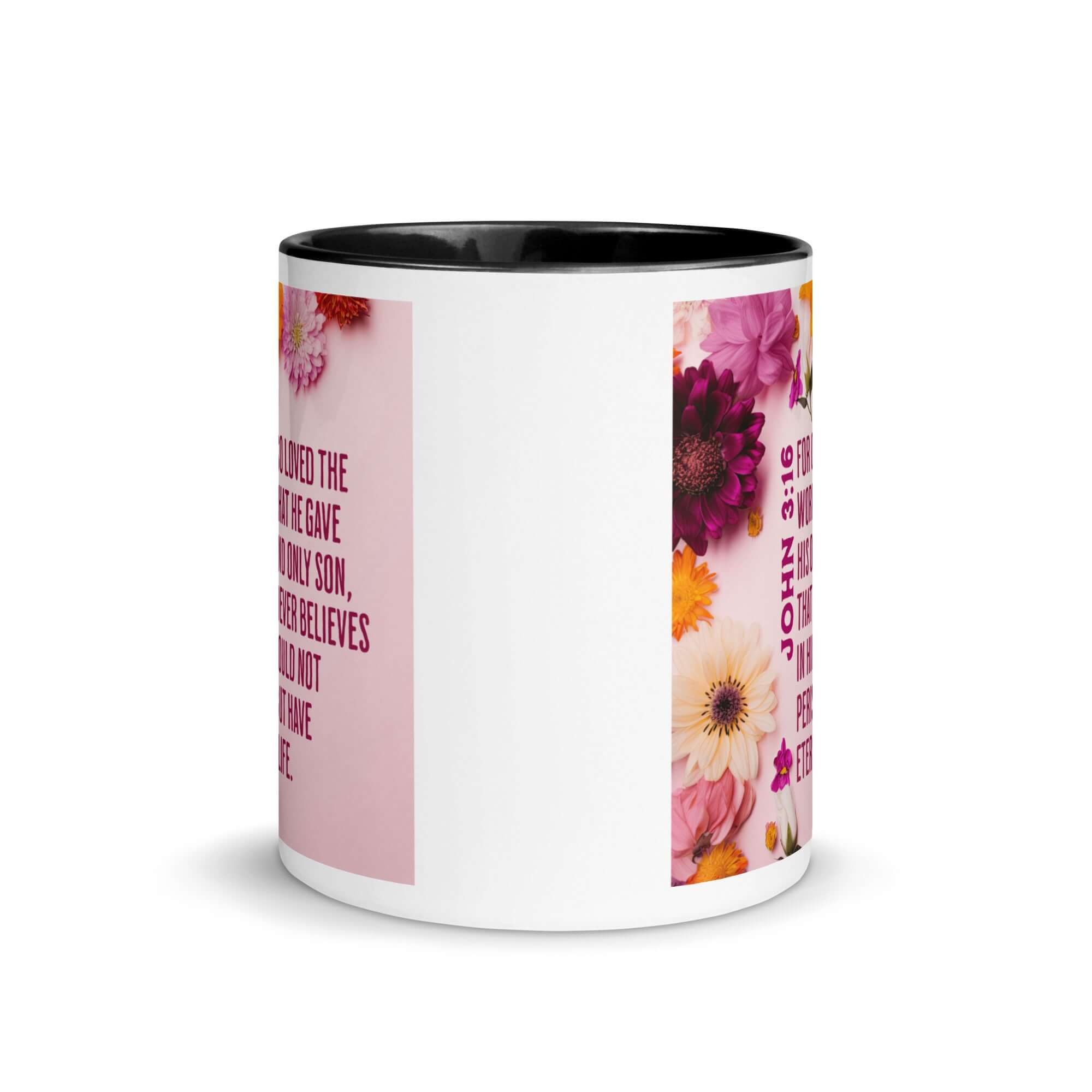 John 3:16 Bible Verse, For God So Loved White Ceramic Mug with Color Inside