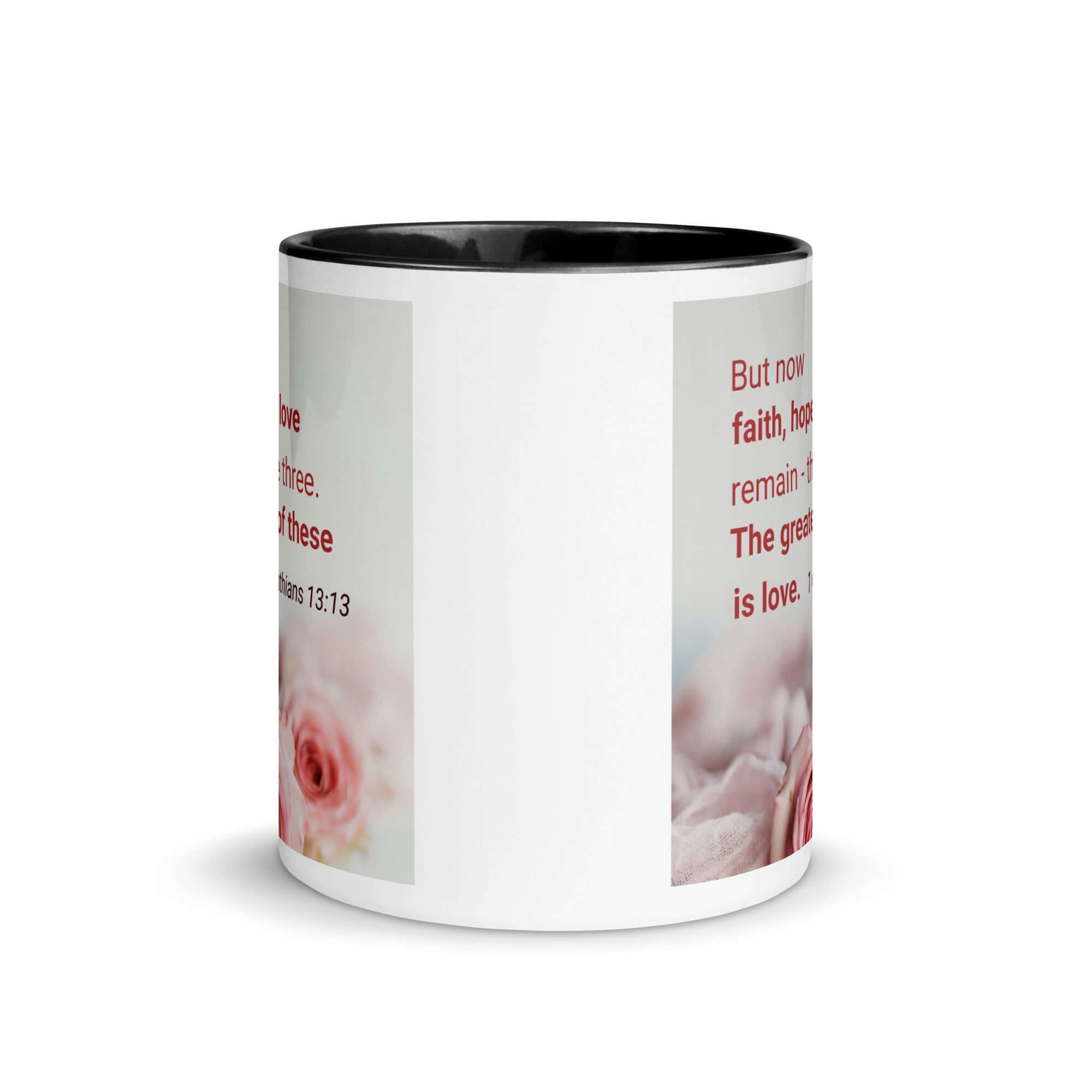 1 Corinthians 13:13 Bible Verse, The Greatest is Love White Ceramic Mug with Color Inside