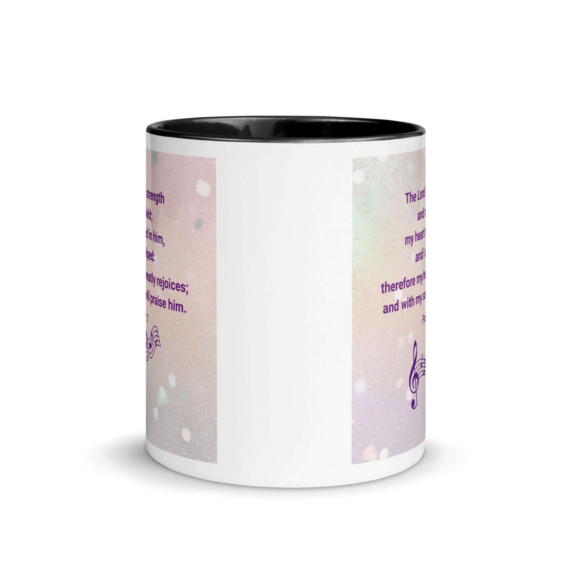 Psalm 28:7 Bible Verse, I will praise Him White Ceramic Mug with Color Inside