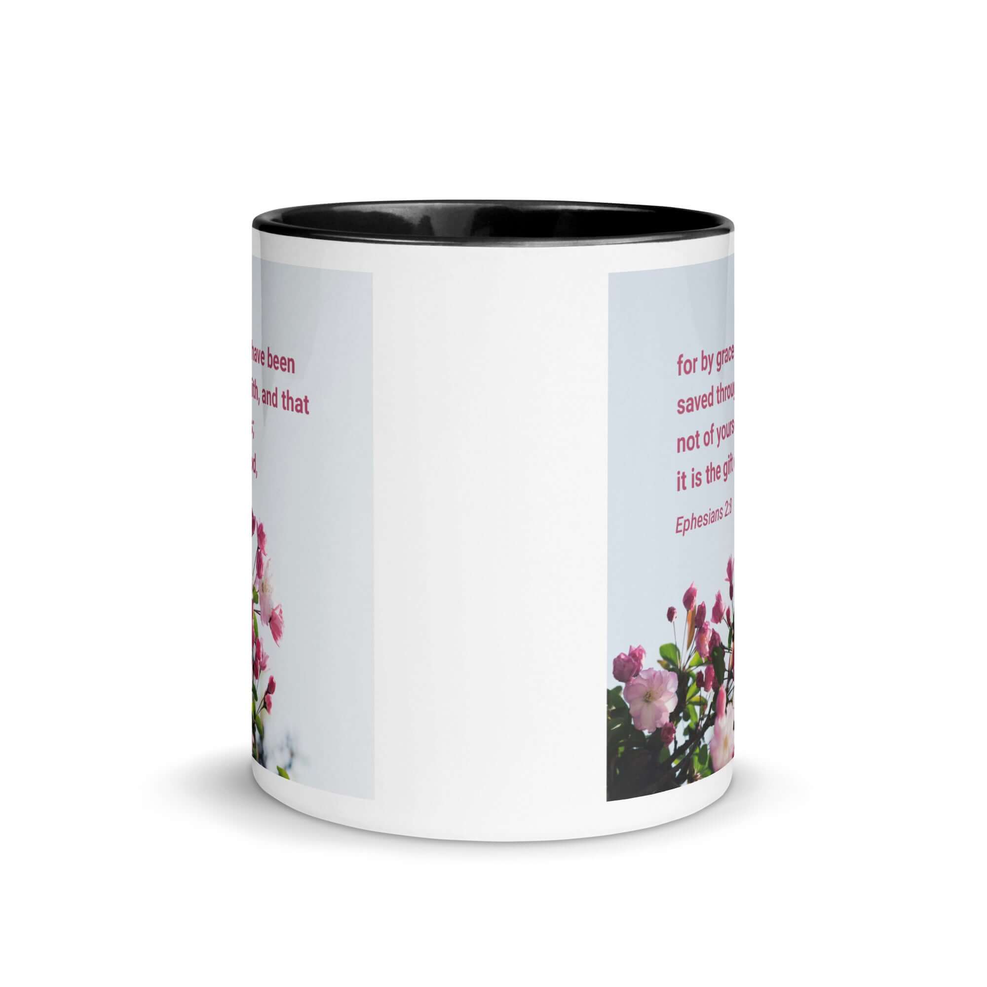 Ephesians 2:8 Bible Verse, saved through faith White Ceramic Mug with Color Inside