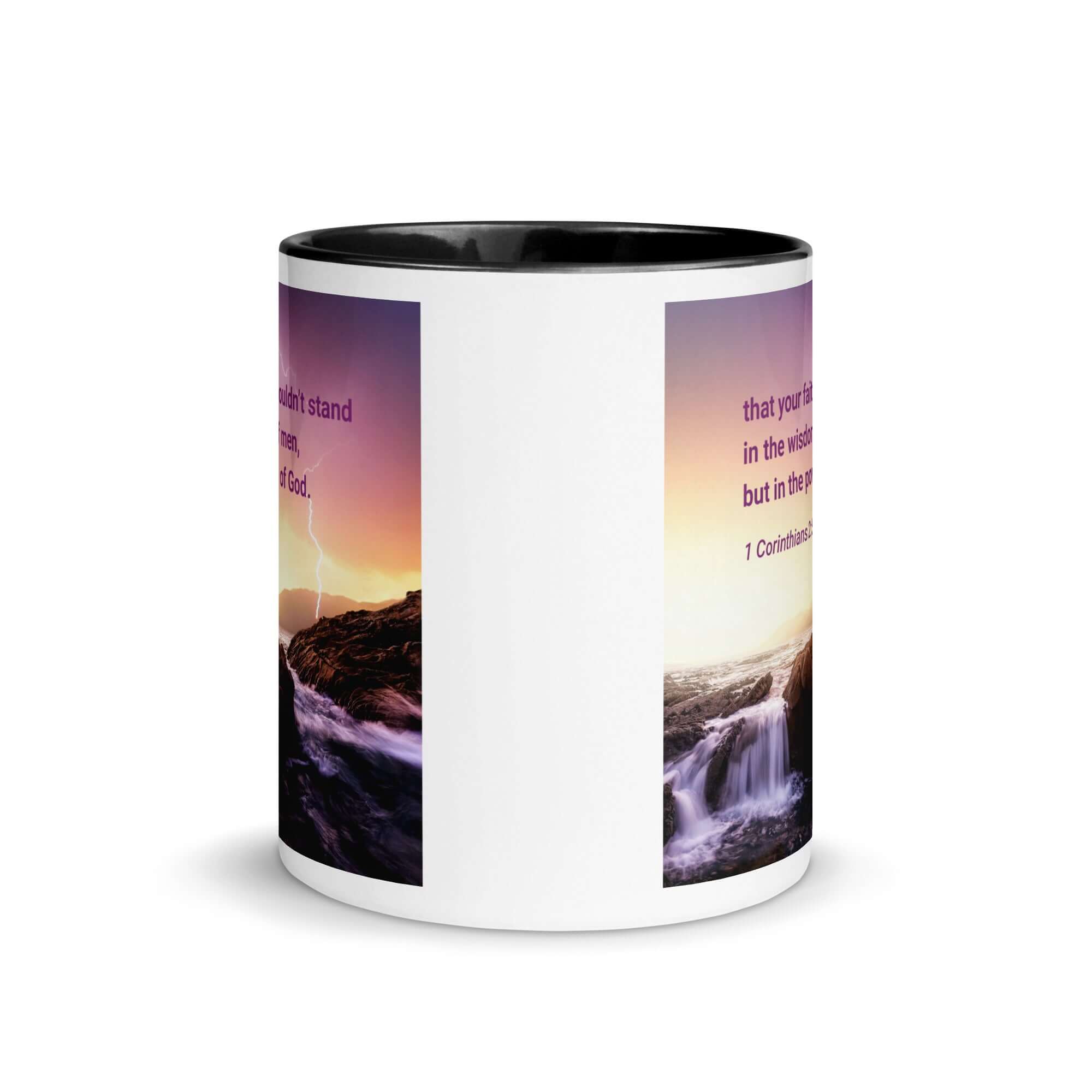 1 Corinthians 2:5 Bible Verse, power of God White Ceramic Mug with Color Inside