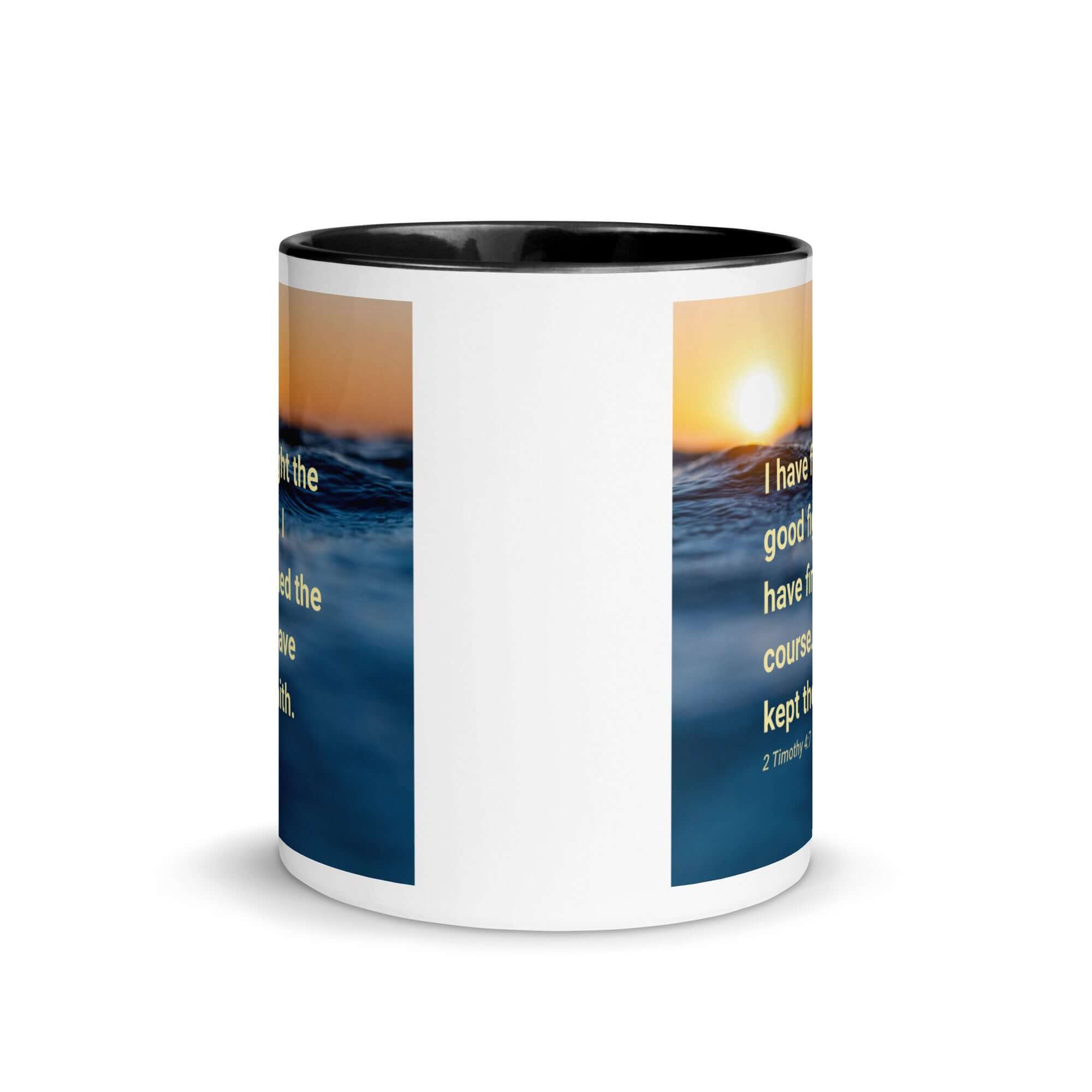 2 Timothy 4:7 Bible Verse, kept the faith White Ceramic Mug with Color Inside