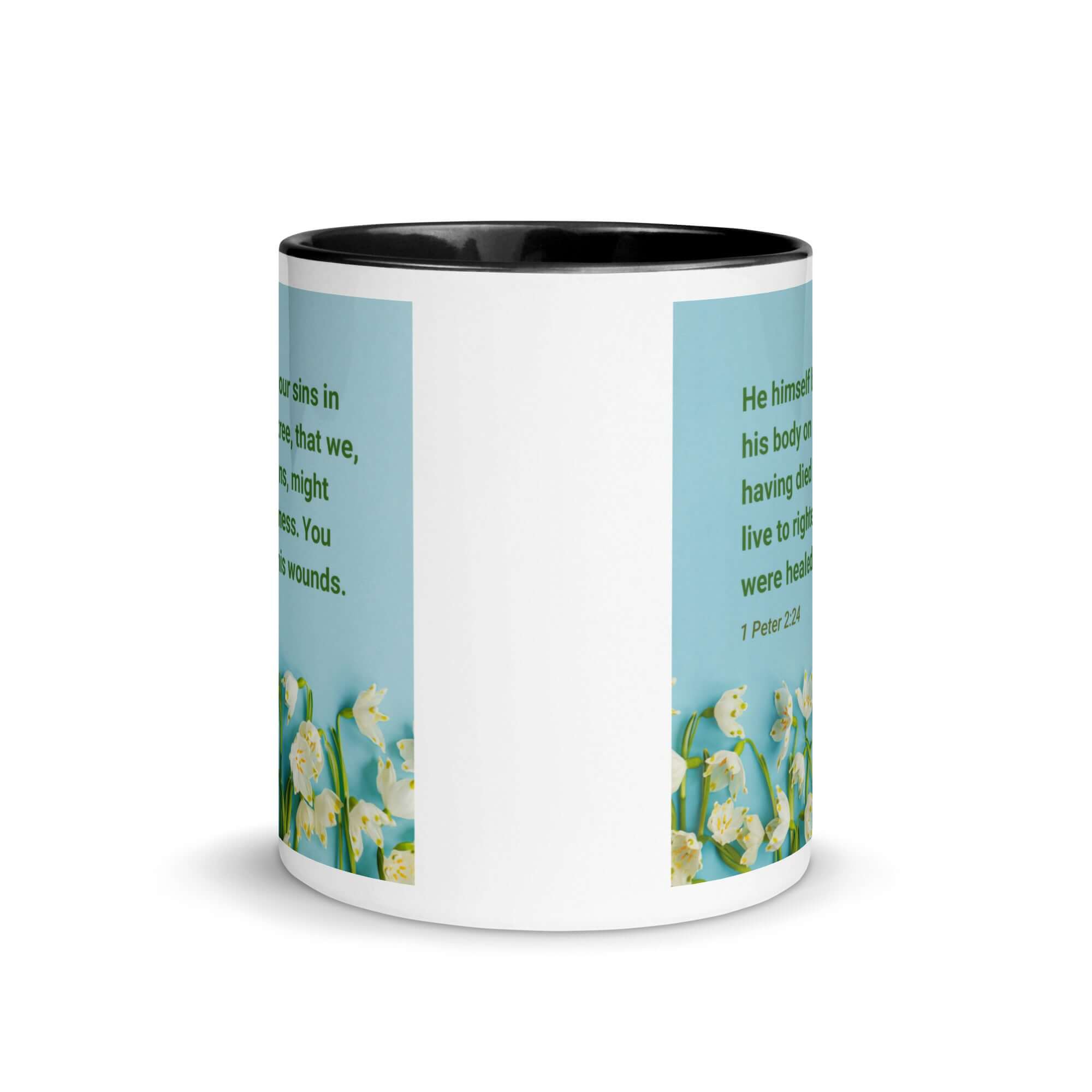 1 Peter 2:24 Bible Verse, healed by His wounds White Ceramic Mug with Color Inside