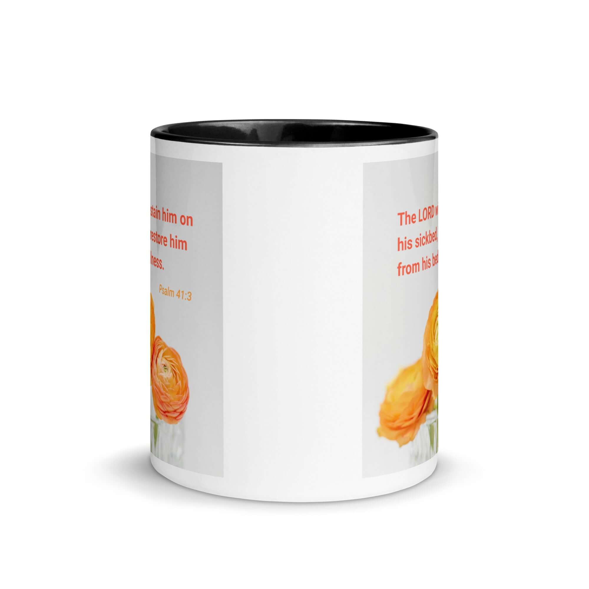 Psalm 41:3 Bible Verse, LORD will sustain White Ceramic Mug with Color Inside