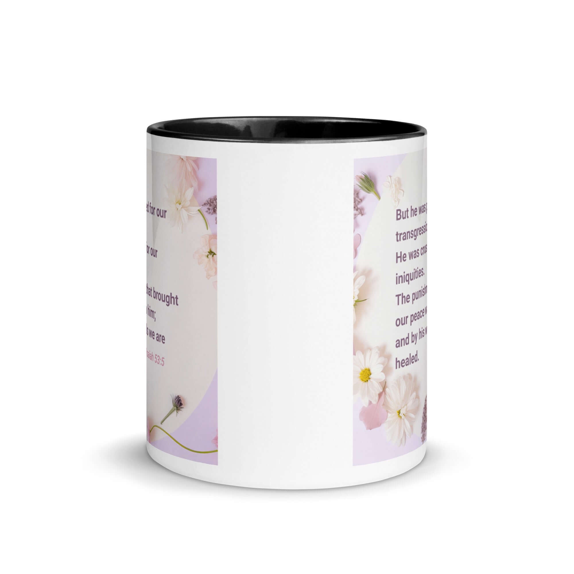Isaiah 53:5 Bible Verse, by his wounds White Ceramic Mug with Color Inside