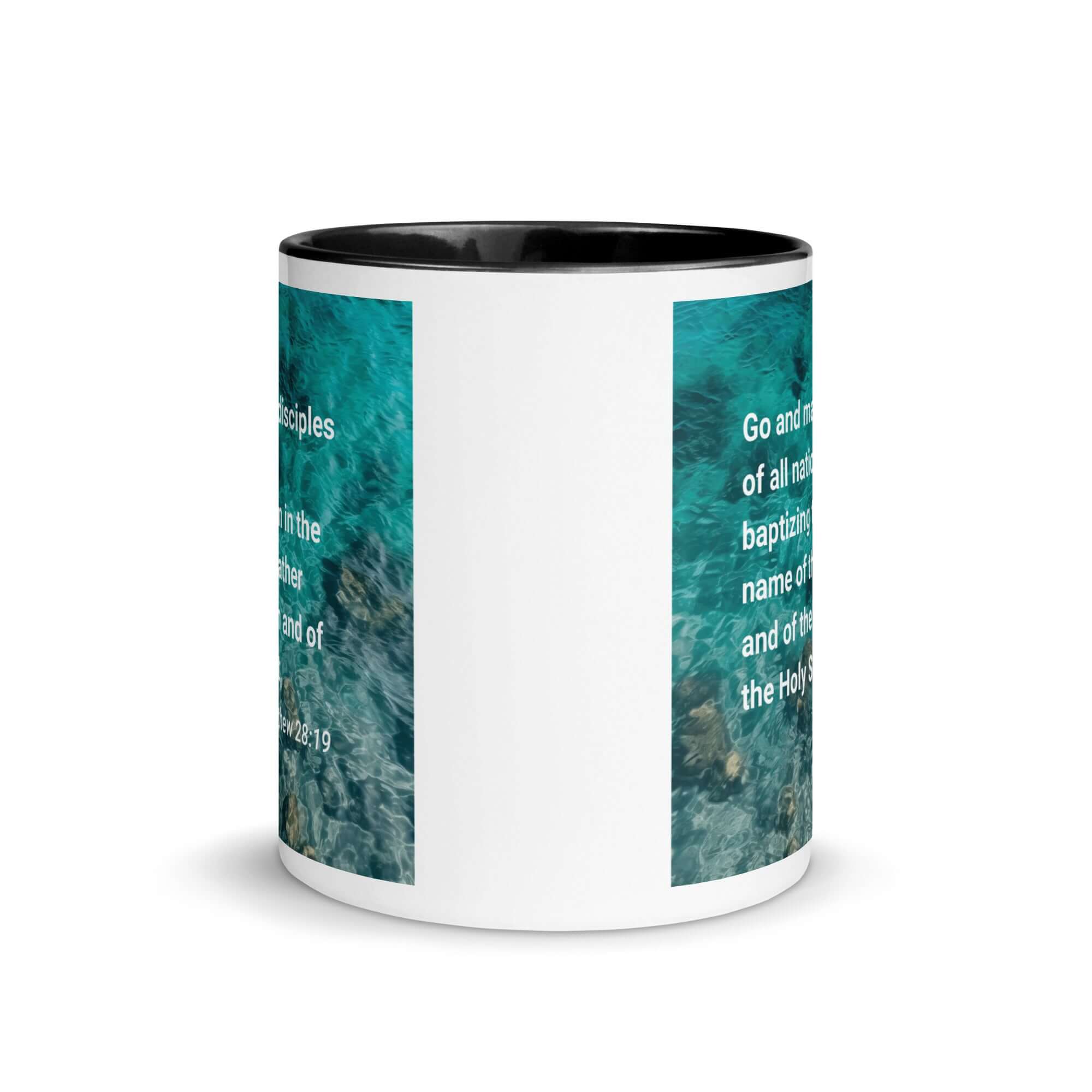 Matthew 28:19 Bible Verse, Make Disciples White Ceramic Mug with Color Inside