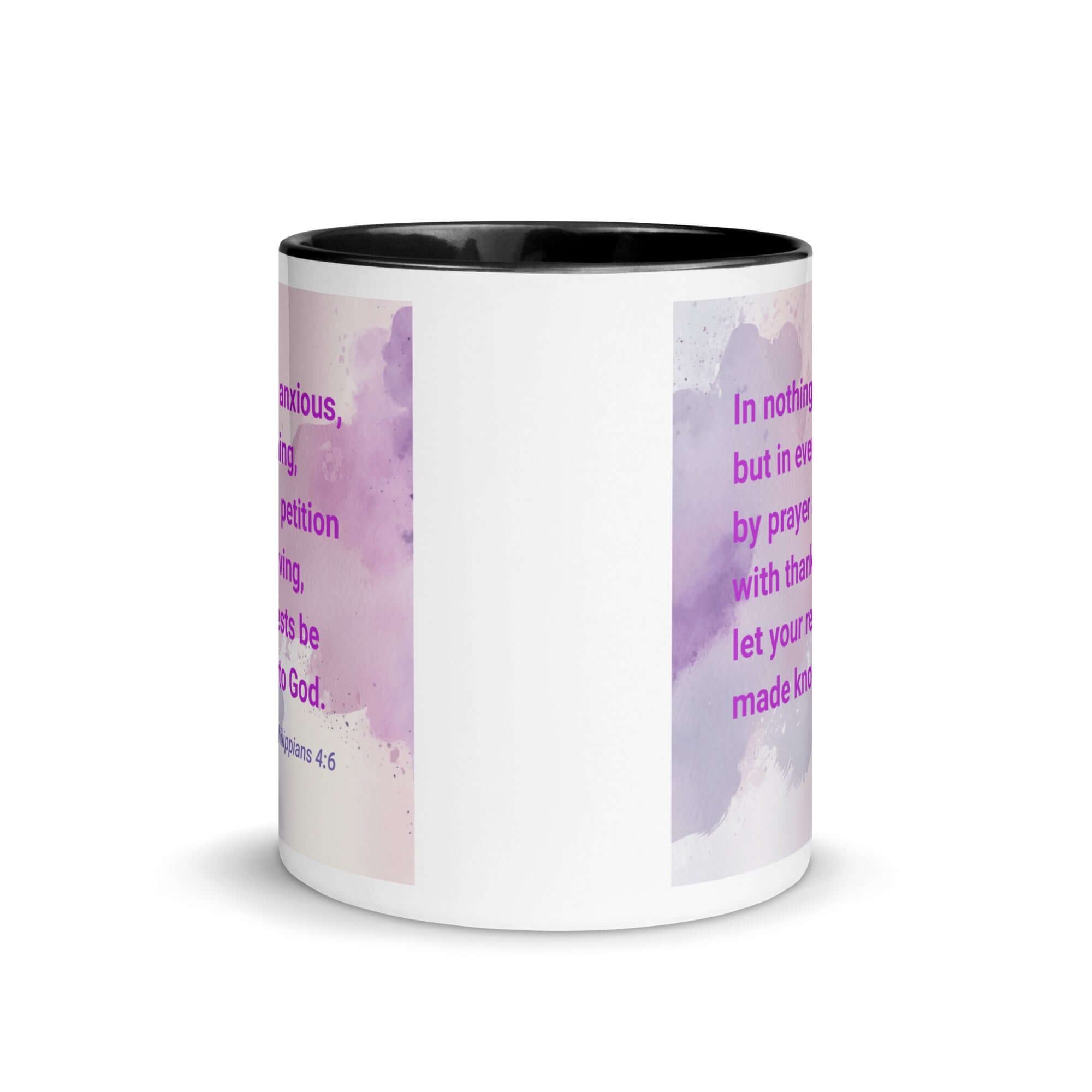 Philippians 4:6 Bible Verse, Prayer and Petition White Ceramic Mug with Color Inside