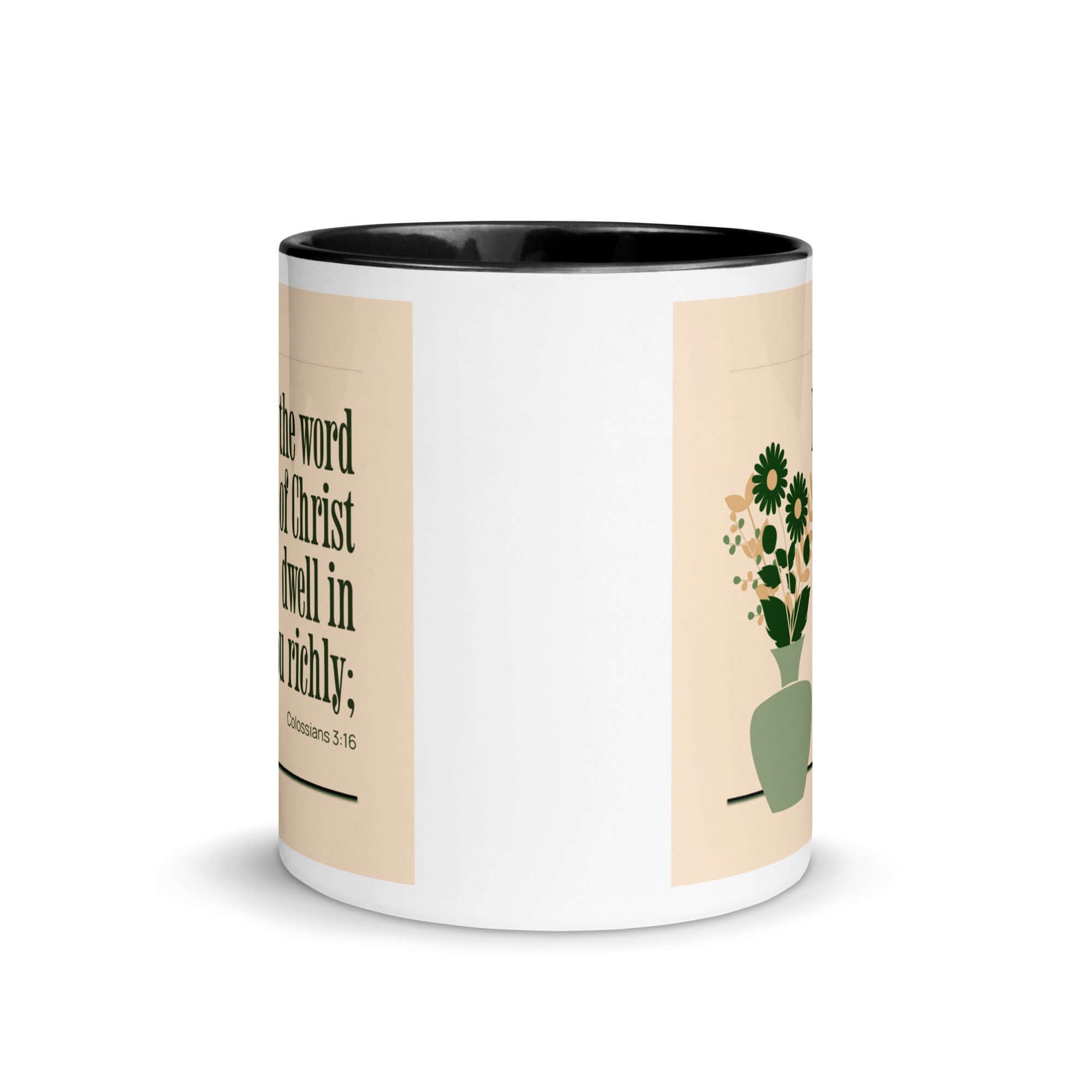 Colossians 3:16 Bible Verse, word of Christ White Ceramic Mug with Color Inside
