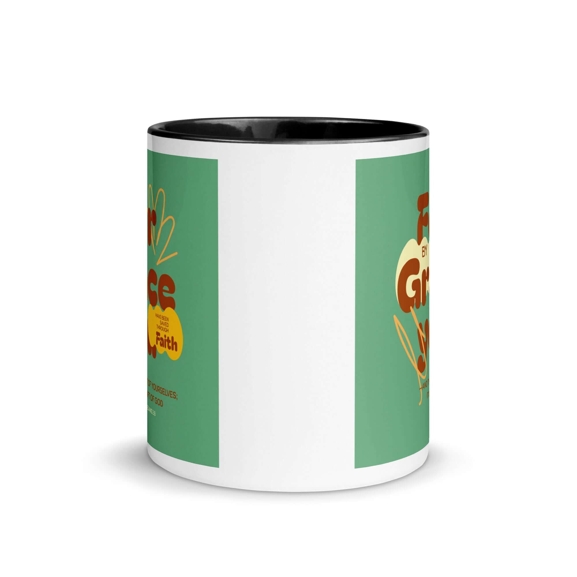 Ephesians 2:8 Bible Verse, for by grace White Ceramic Mug with Color Inside