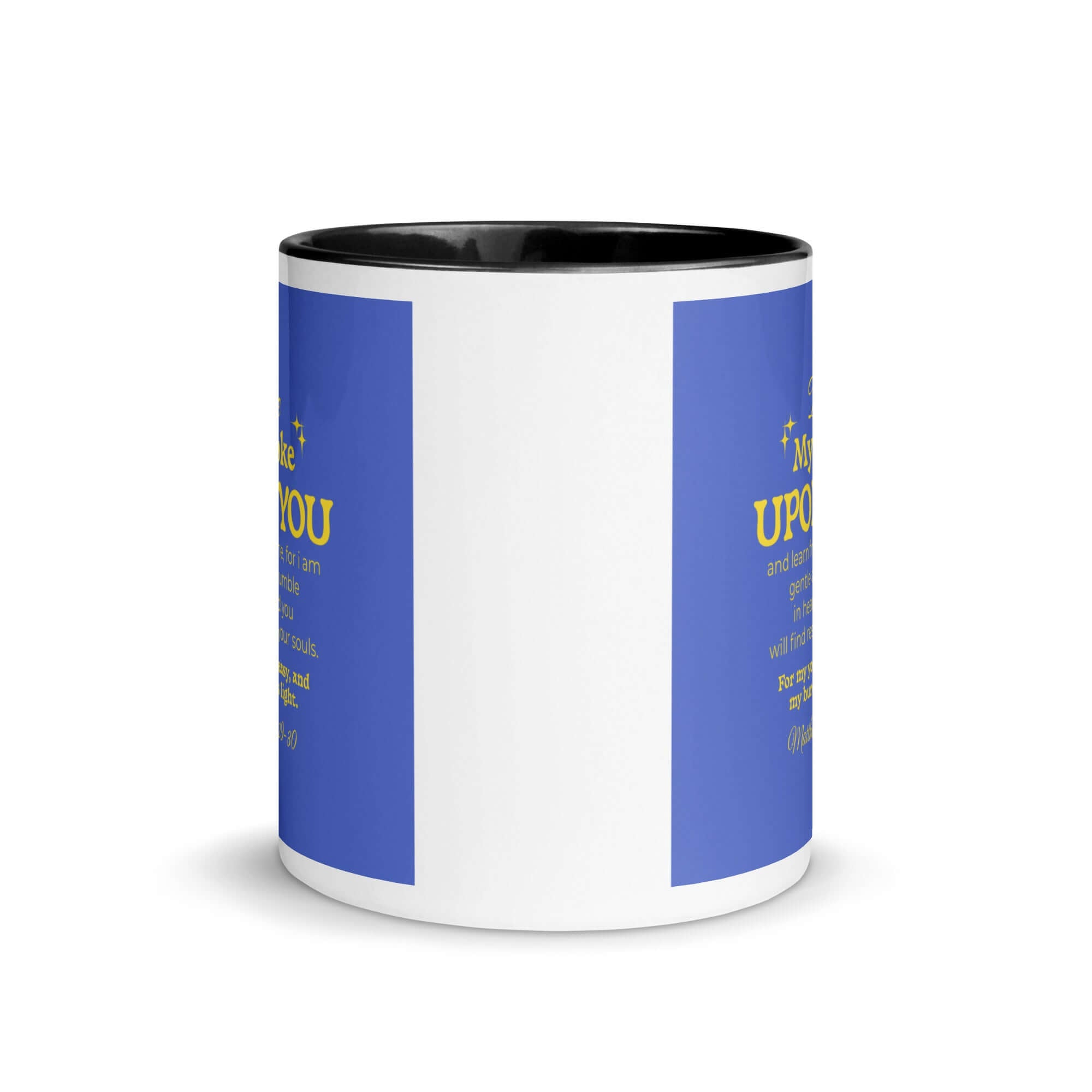 Matthew 11:29-30 Bible Verse, Take my yoke White Ceramic Mug with Color Inside