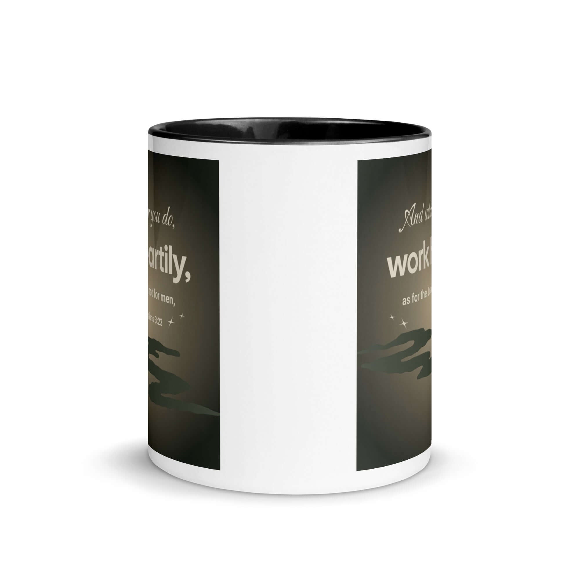 Colossians 3:23 Bible Verse, as for the Lord White Ceramic Mug with Color Inside