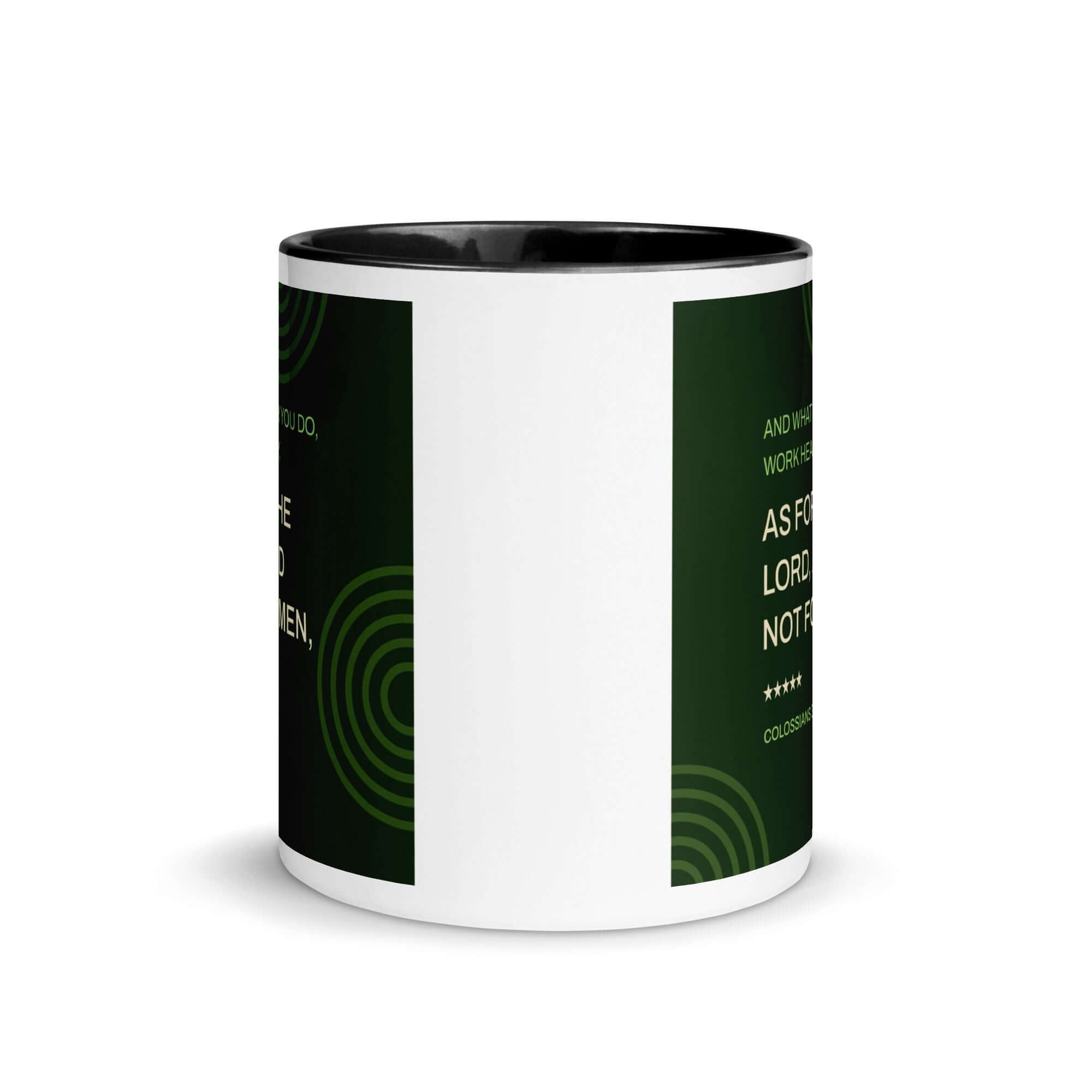 Colossians 3:23 Bible Verse, not for men White Ceramic Mug with Color Inside