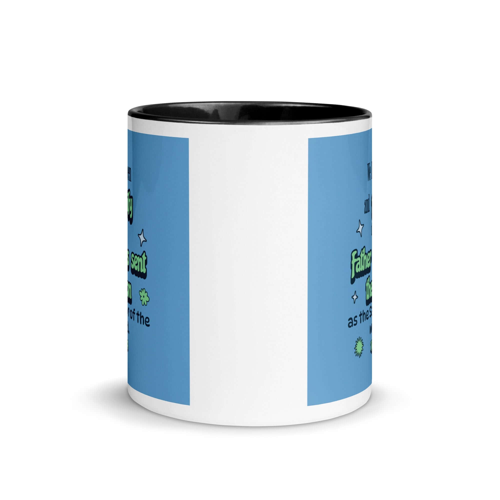 1 John 4:14 Bible Verse, sent the Son White Ceramic Mug with Color Inside