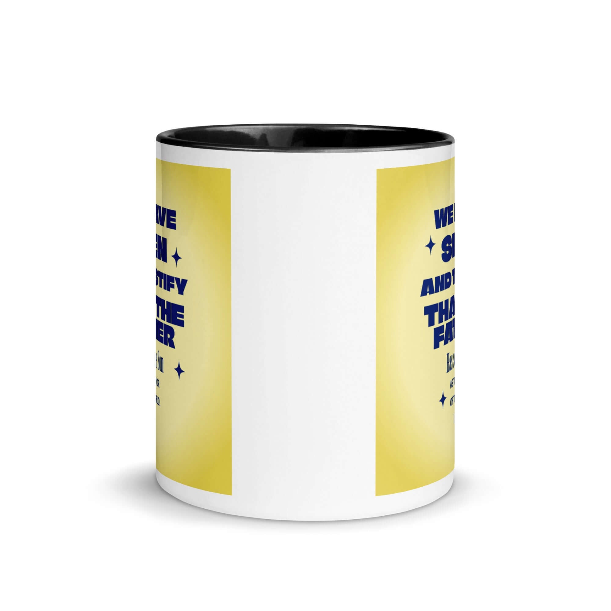 1 John 4:14 Bible Verse, Savior of the world White Ceramic Mug with Color Inside