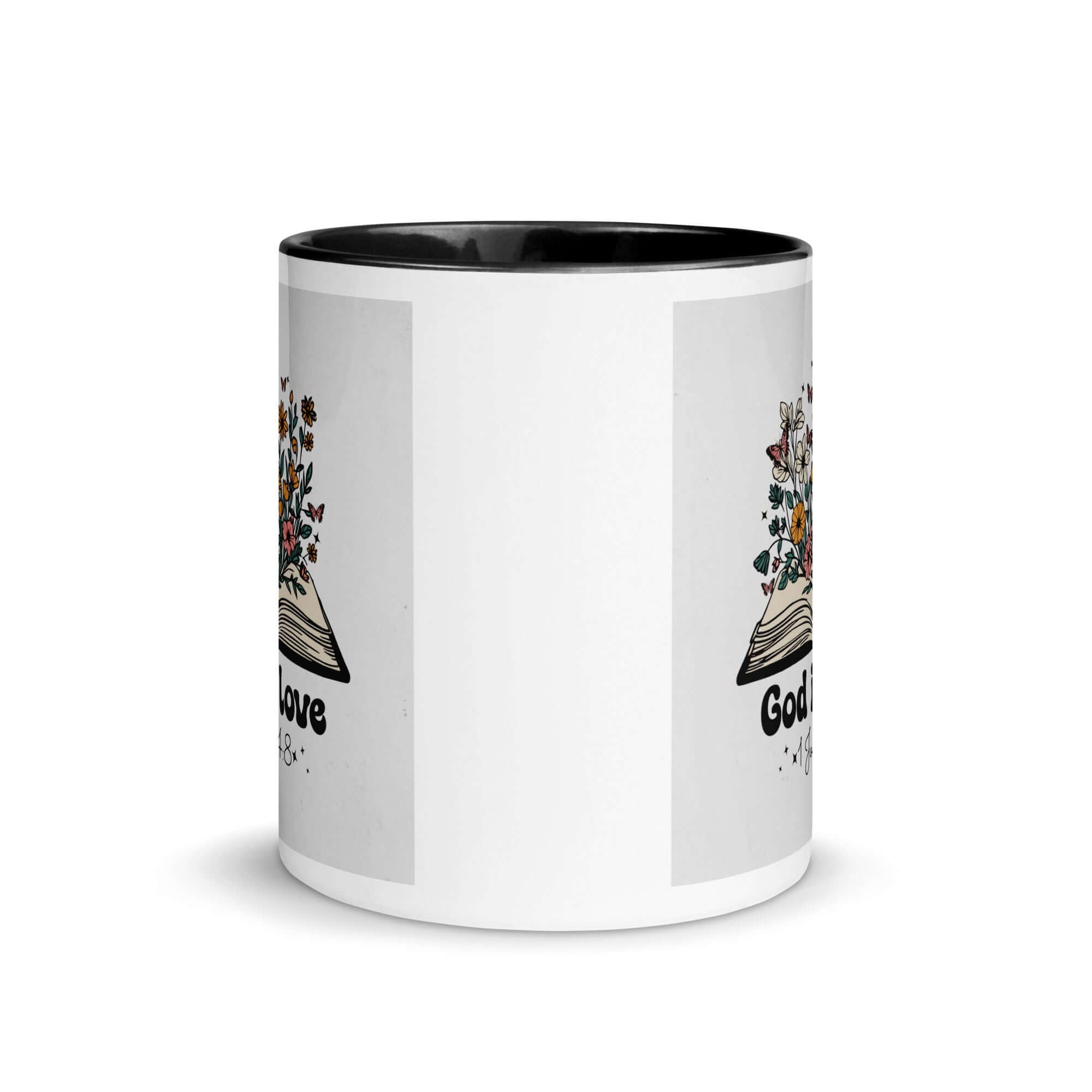 1 John 4:8 Bible Verse, God is Love White Ceramic Mug with Color Inside
