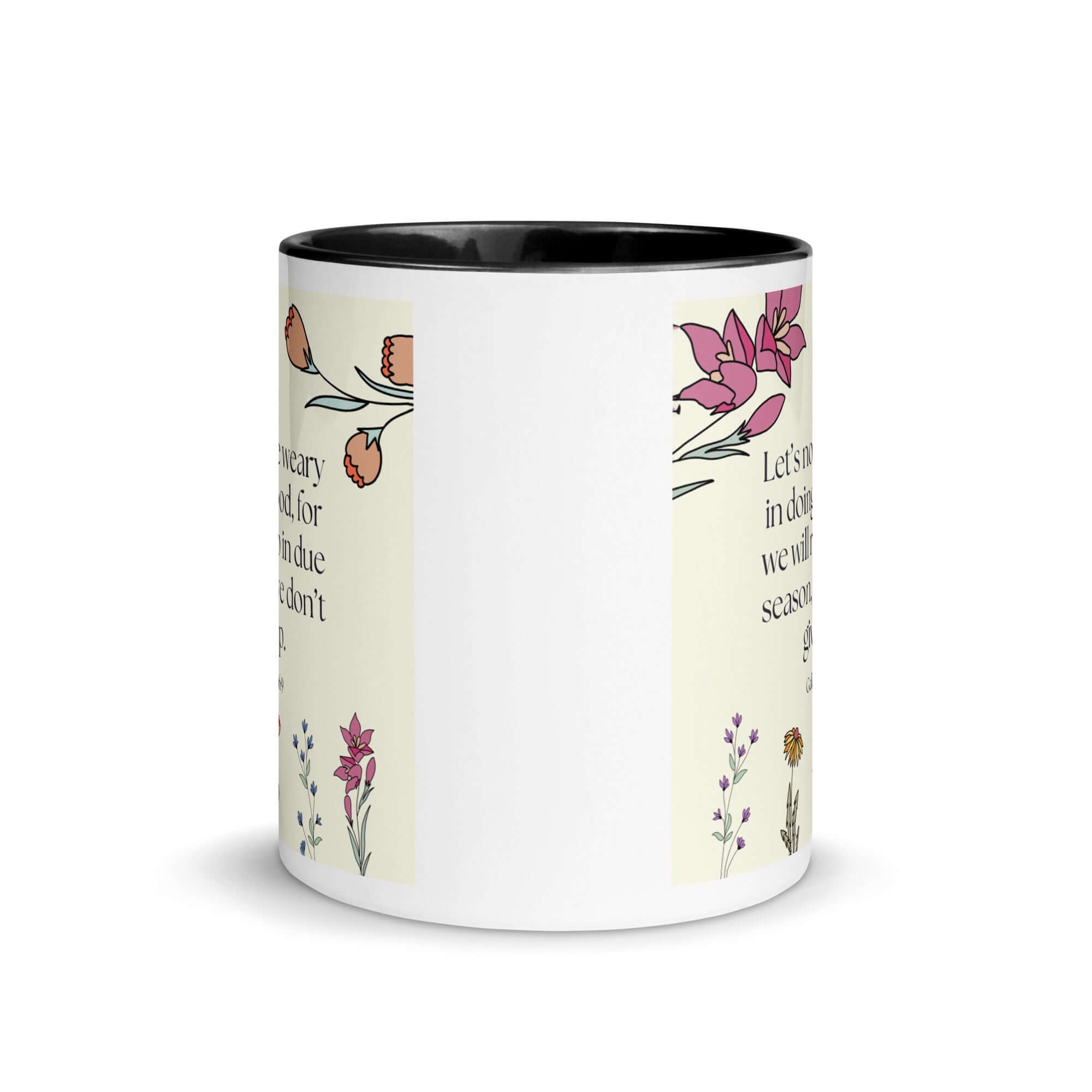 Galatians 6:9 Bible Verse, in doing good White Ceramic Mug with Color Inside