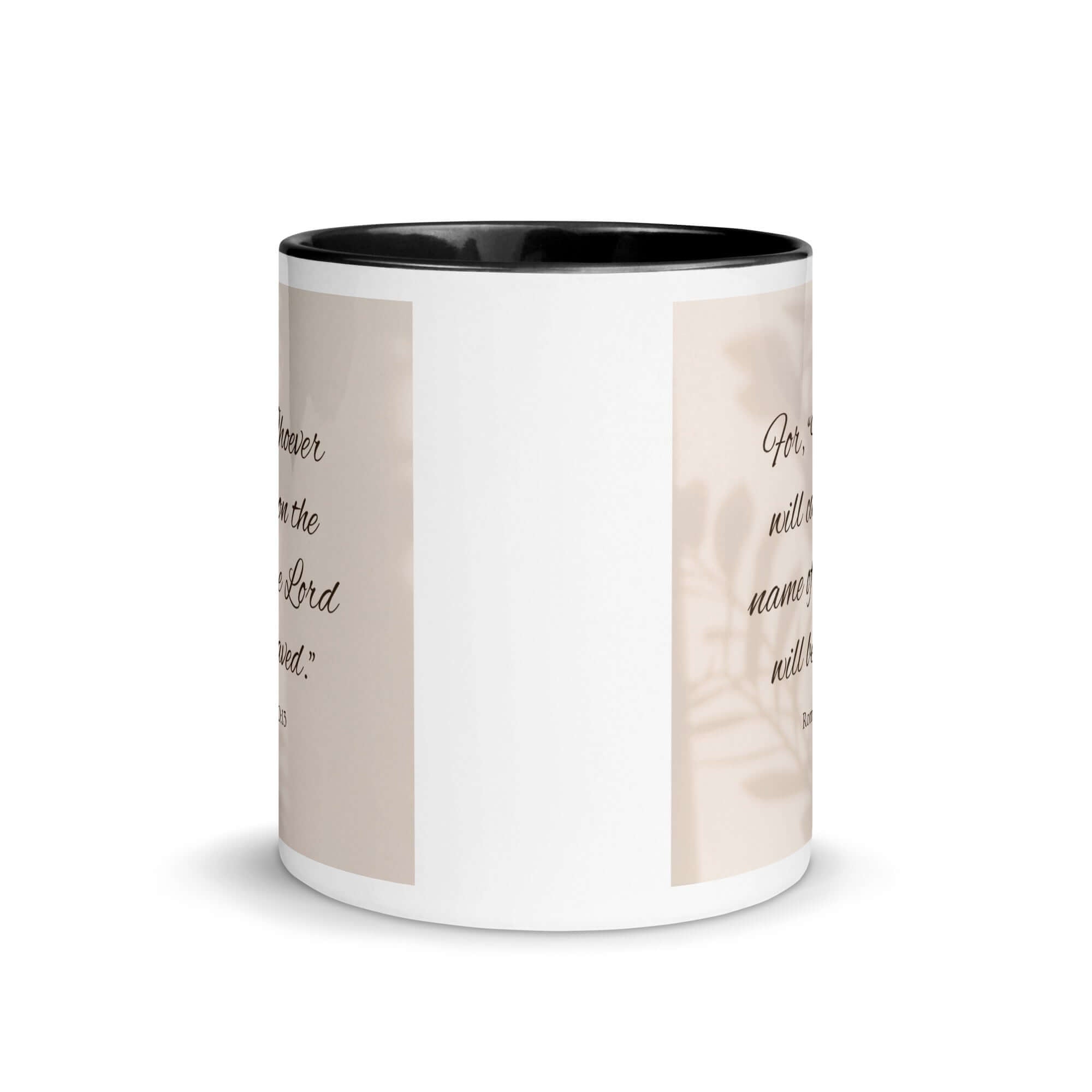 Romans 10:13 Bible Verse, Whoever White Ceramic Mug with Color Inside