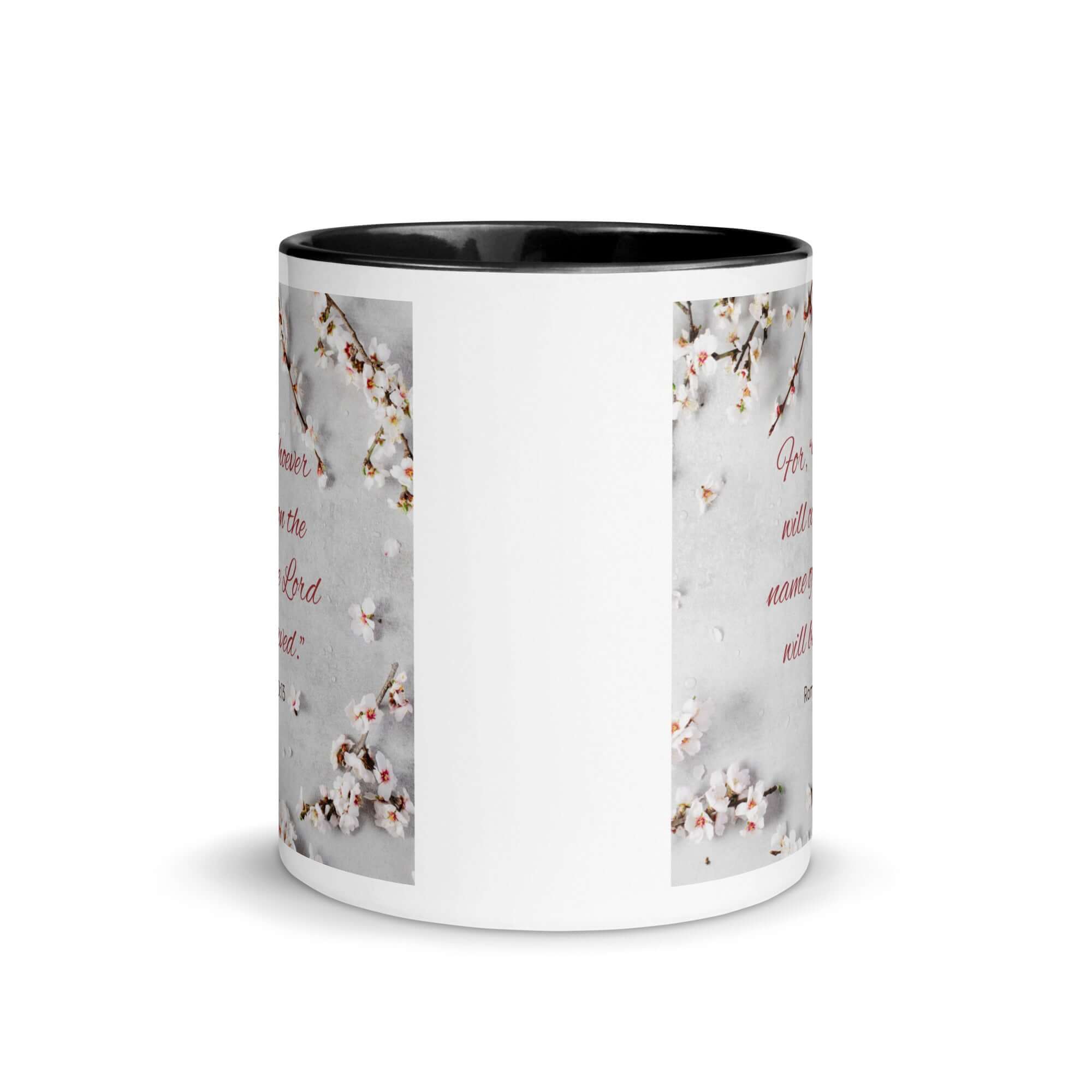 Romans 10:13 Bible Verse, the Lord White Ceramic Mug with Color Inside