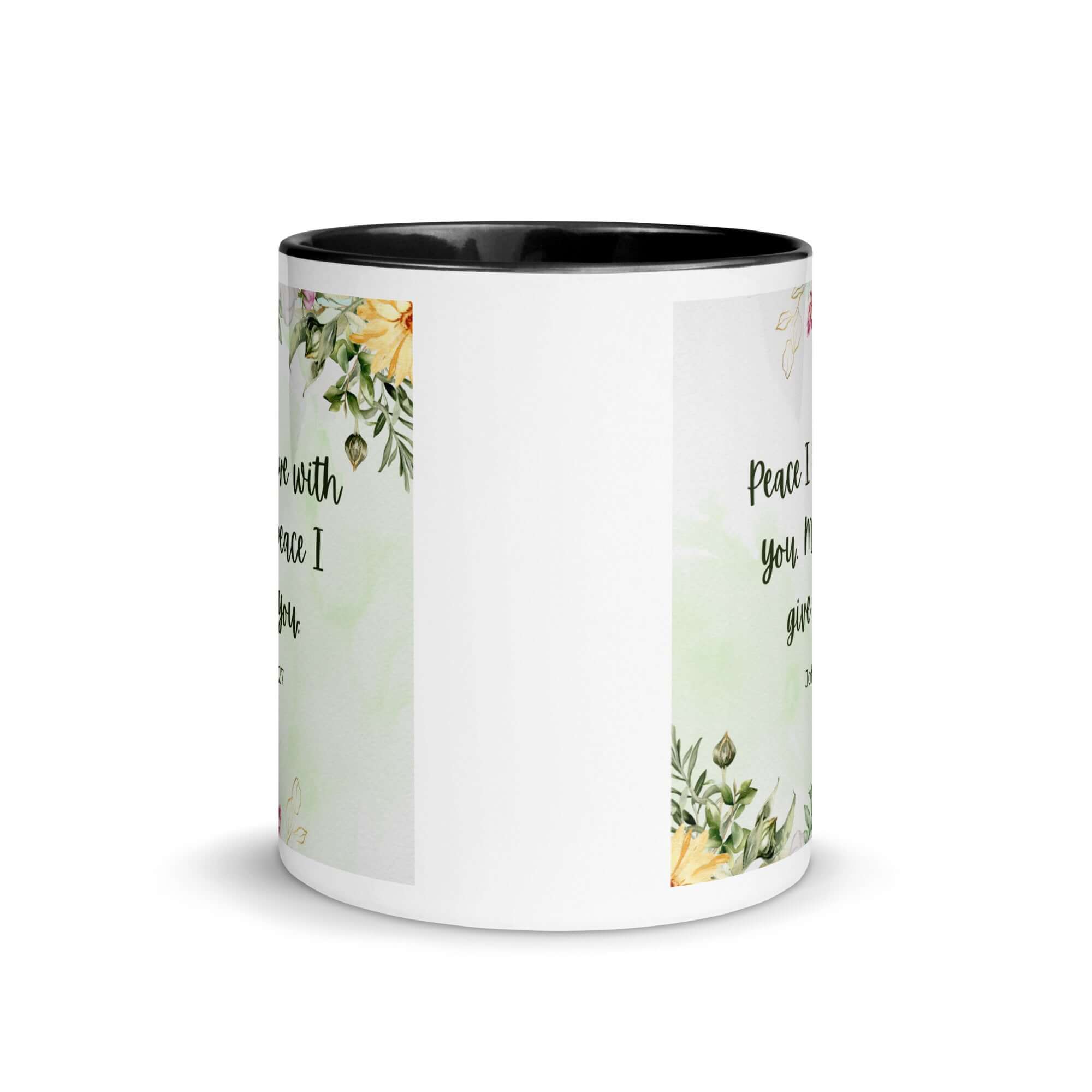 John 14:27 Bible Verse, My peace White Ceramic Mug with Color Inside