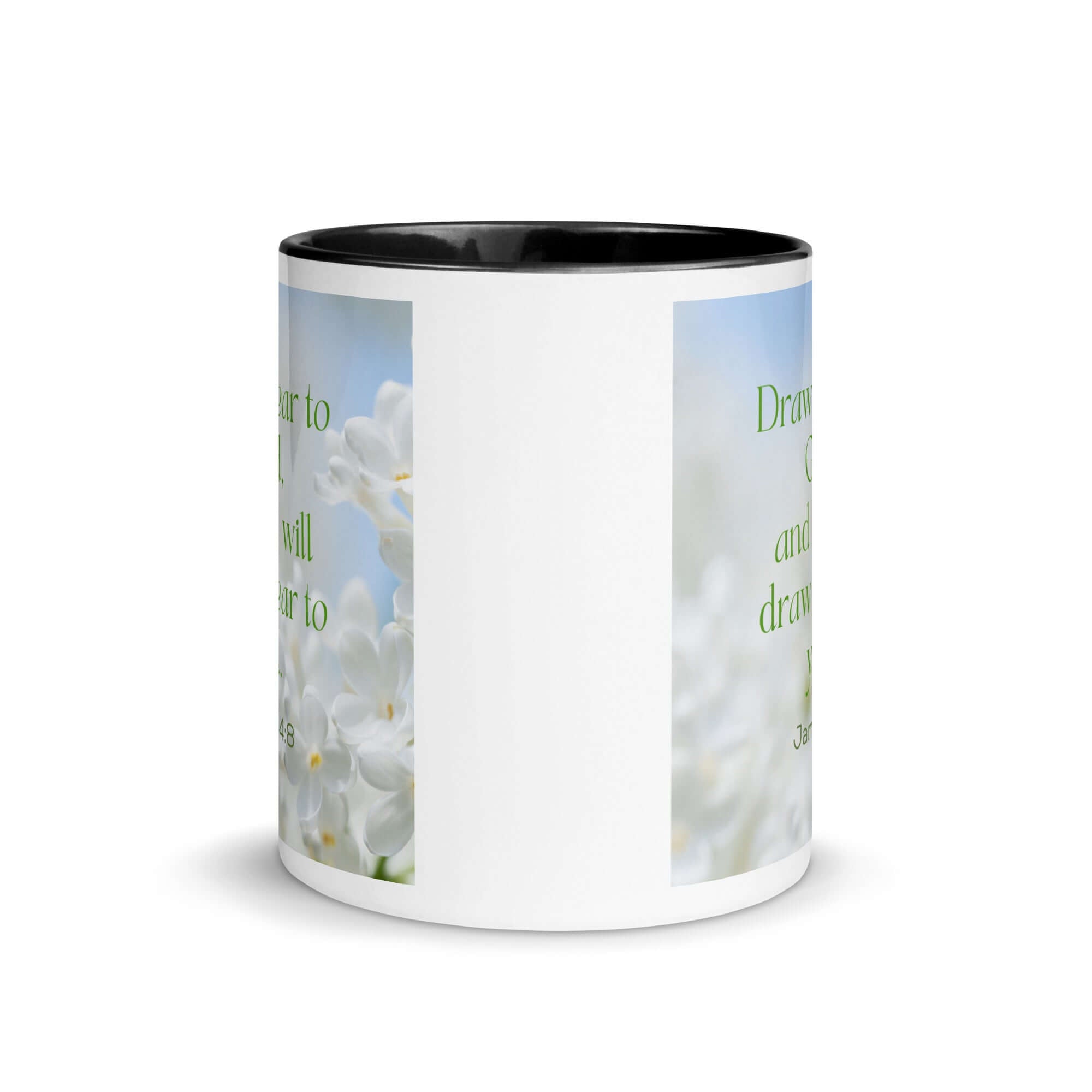 James 4:8 Bible Verse, Draw near White Ceramic Mug with Color Inside