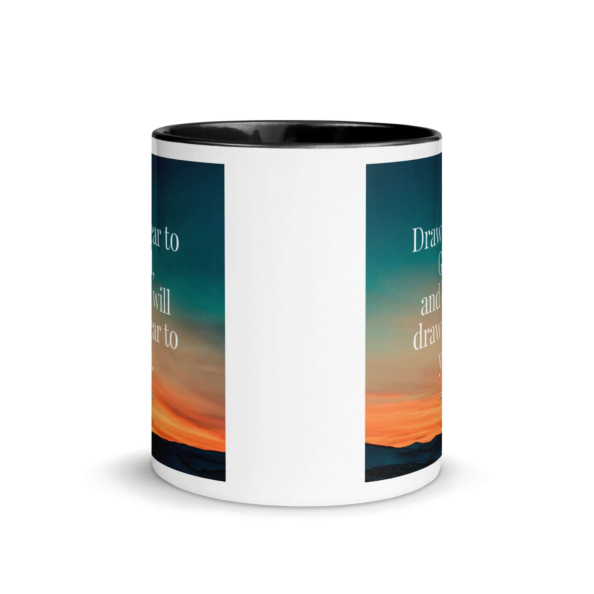 James 4:8 Bible Verse, near to God White Ceramic Mug with Color Inside