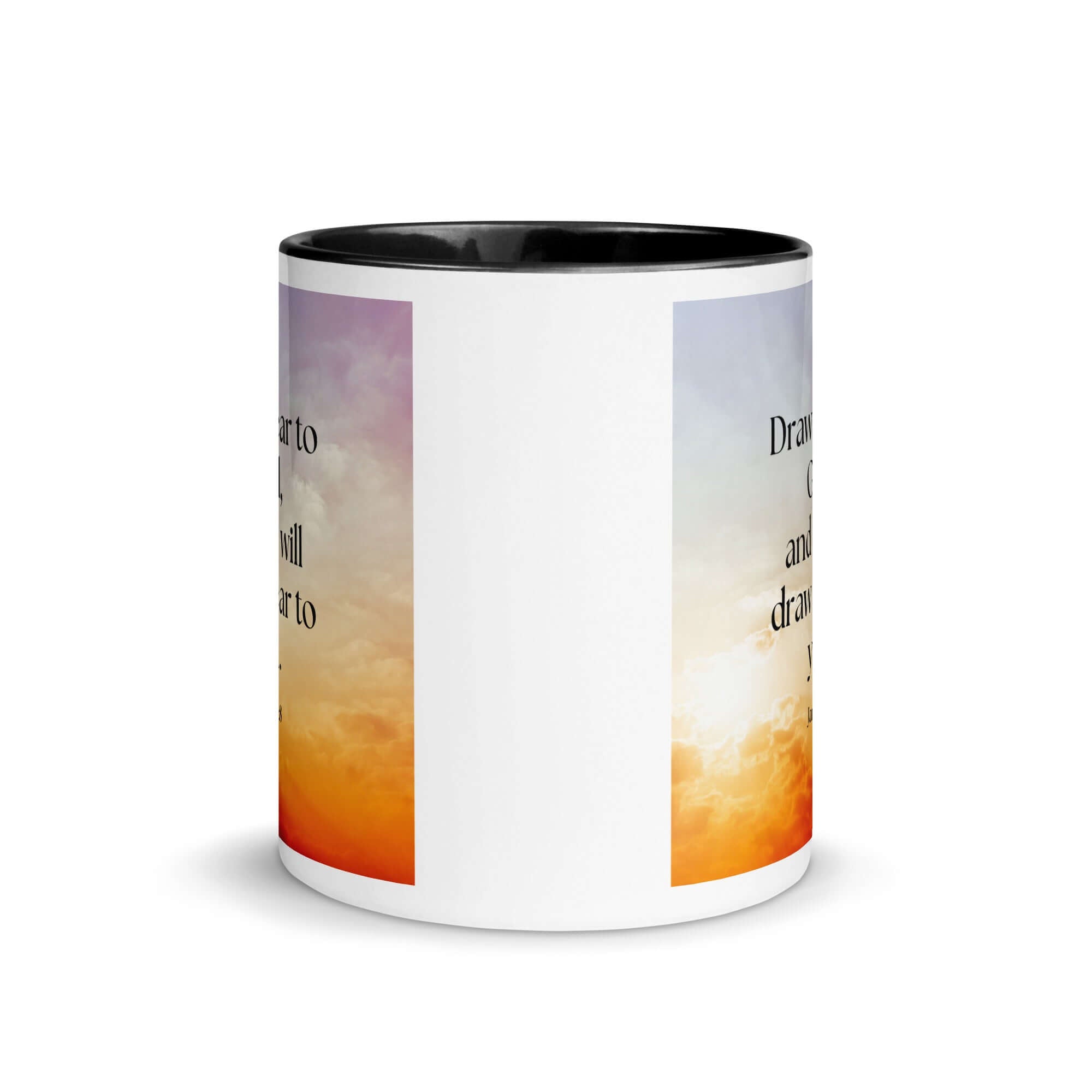 James 4:8 Bible Verse, he will draw White Ceramic Mug with Color Inside