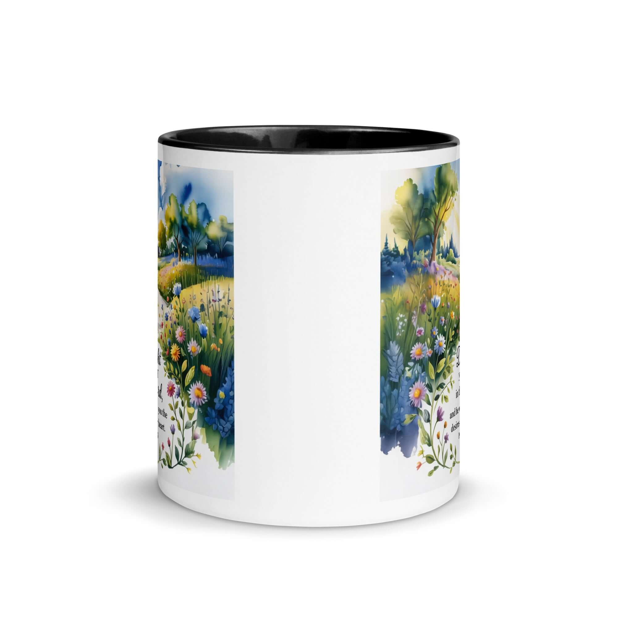 Psalm 37:4 Bible Verse, desires White Ceramic Mug with Color Inside