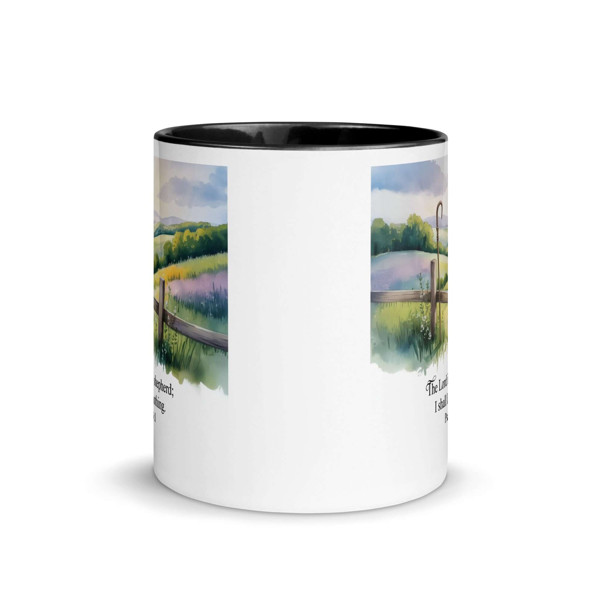 Psalm 23:1 Bible Verse, Lack White Ceramic Mug with Color Inside