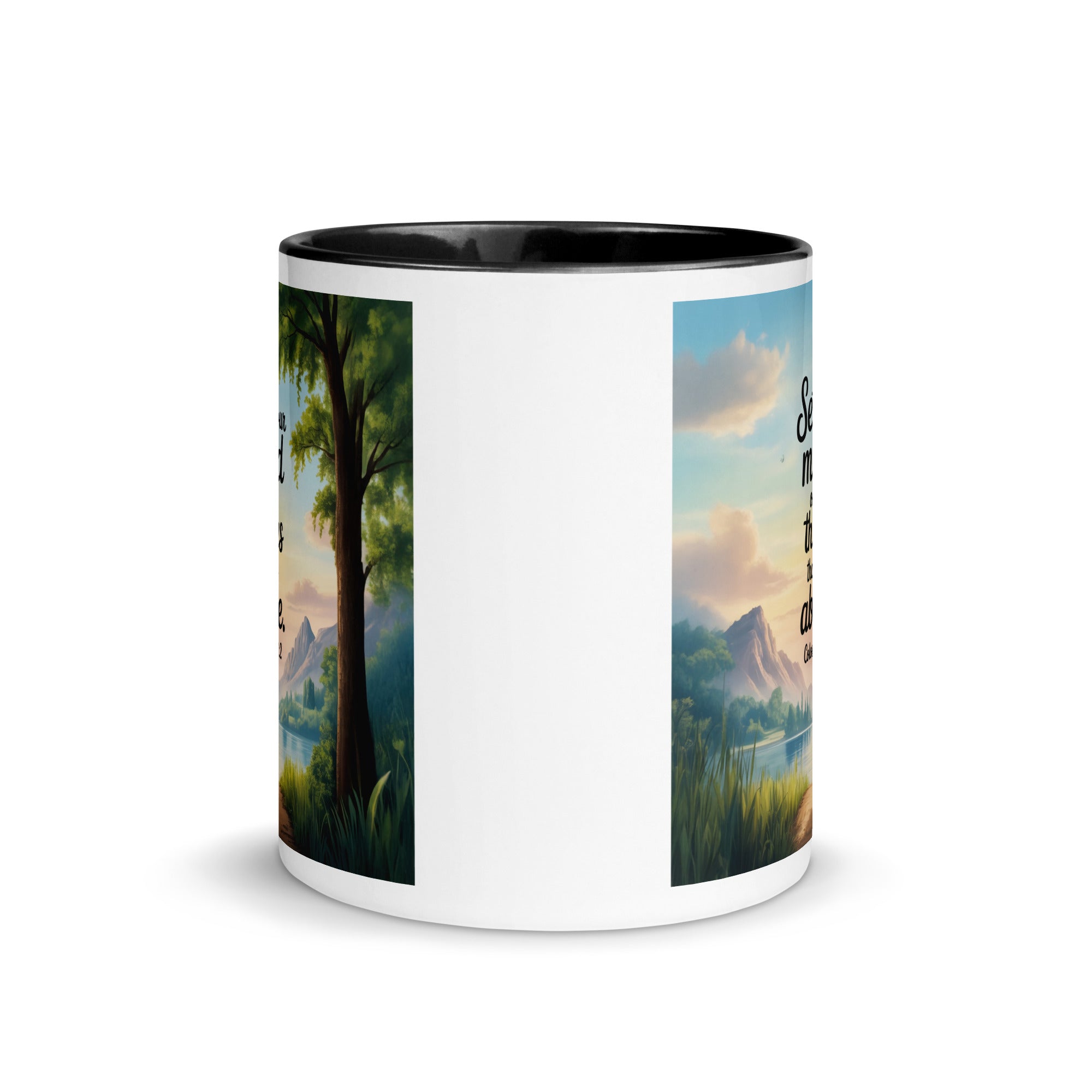 Colossians 3:2 Bible Verse Set White Ceramic Mug with Color Inside