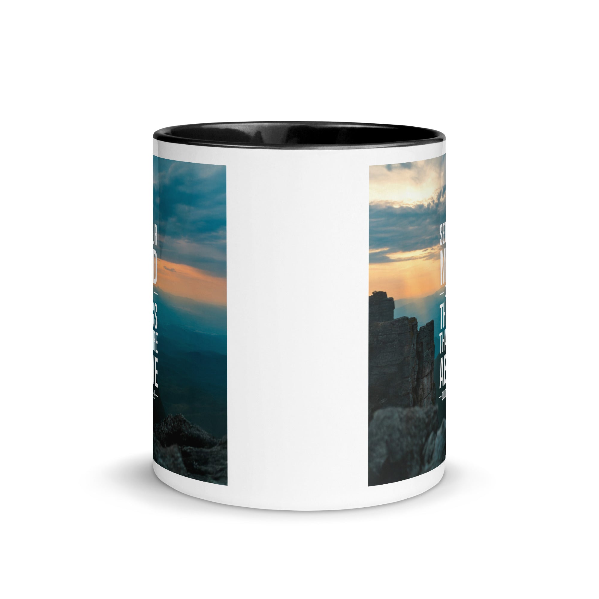 Colossians 3:2 Bible Verse on the White Ceramic Mug with Color Inside