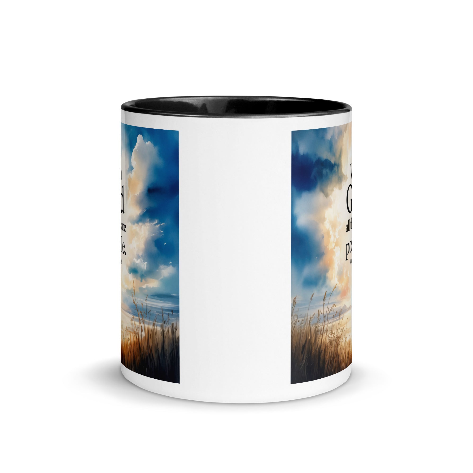 Matthew 19:26 Bible Verse Jesus White Ceramic Mug with Color Inside