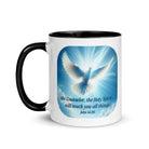 John 14:26 Bible Verse, Holy Spirit Dove White Ceramic Mug with Color Inside