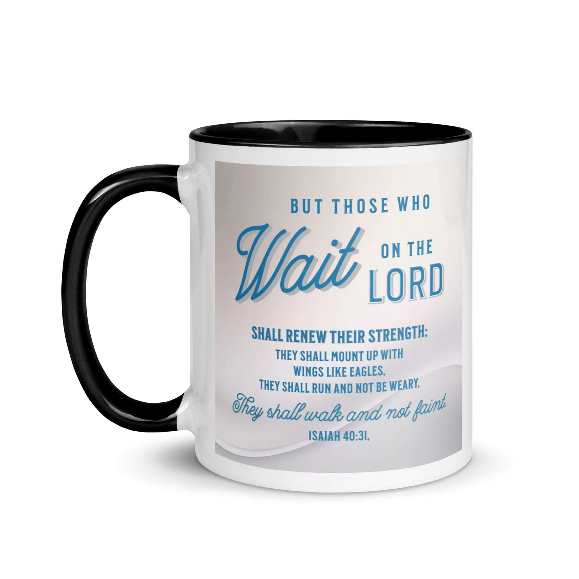 Isaiah 40:31 Bible Verse, Wings like Eagles White Ceramic Mug with Color Inside