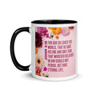 John 3:16 Bible Verse, For God So Loved White Ceramic Mug with Color Inside