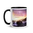 1 Corinthians 2:5 Bible Verse, power of God White Ceramic Mug with Color Inside