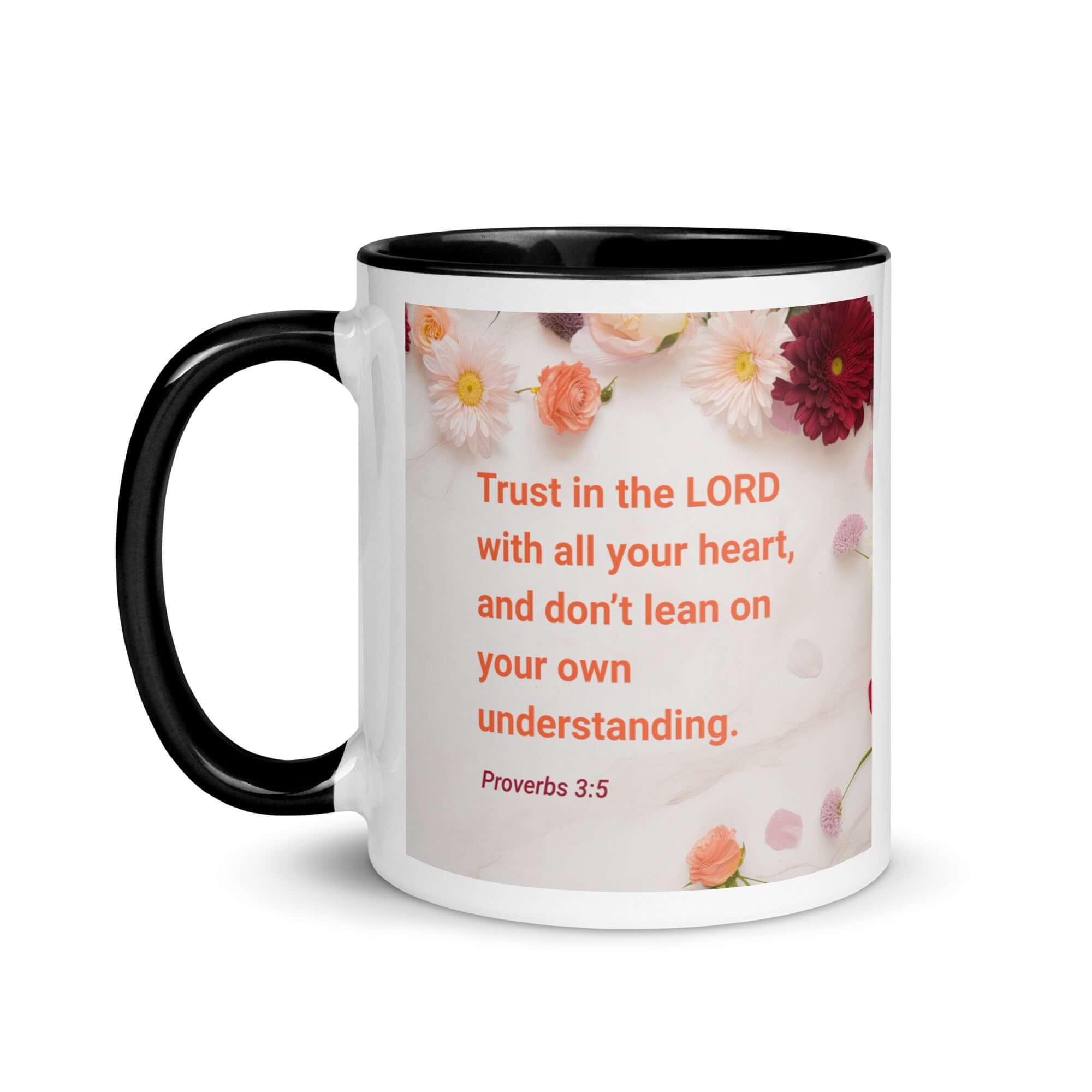 Proverbs 3:5 Bible Verse, Trust in the LORD White Ceramic Mug with Color Inside