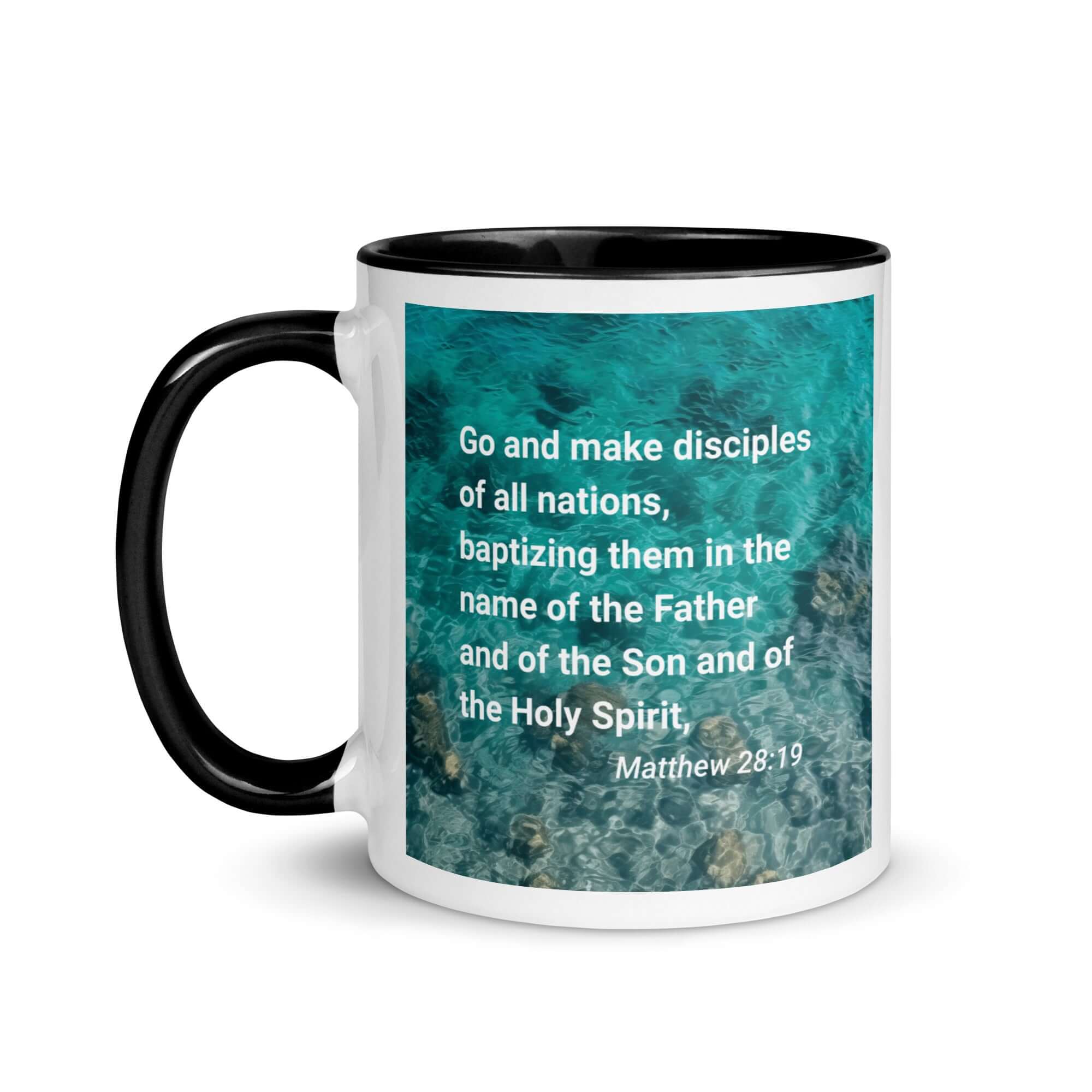 Matthew 28:19 Bible Verse, Make Disciples White Ceramic Mug with Color Inside