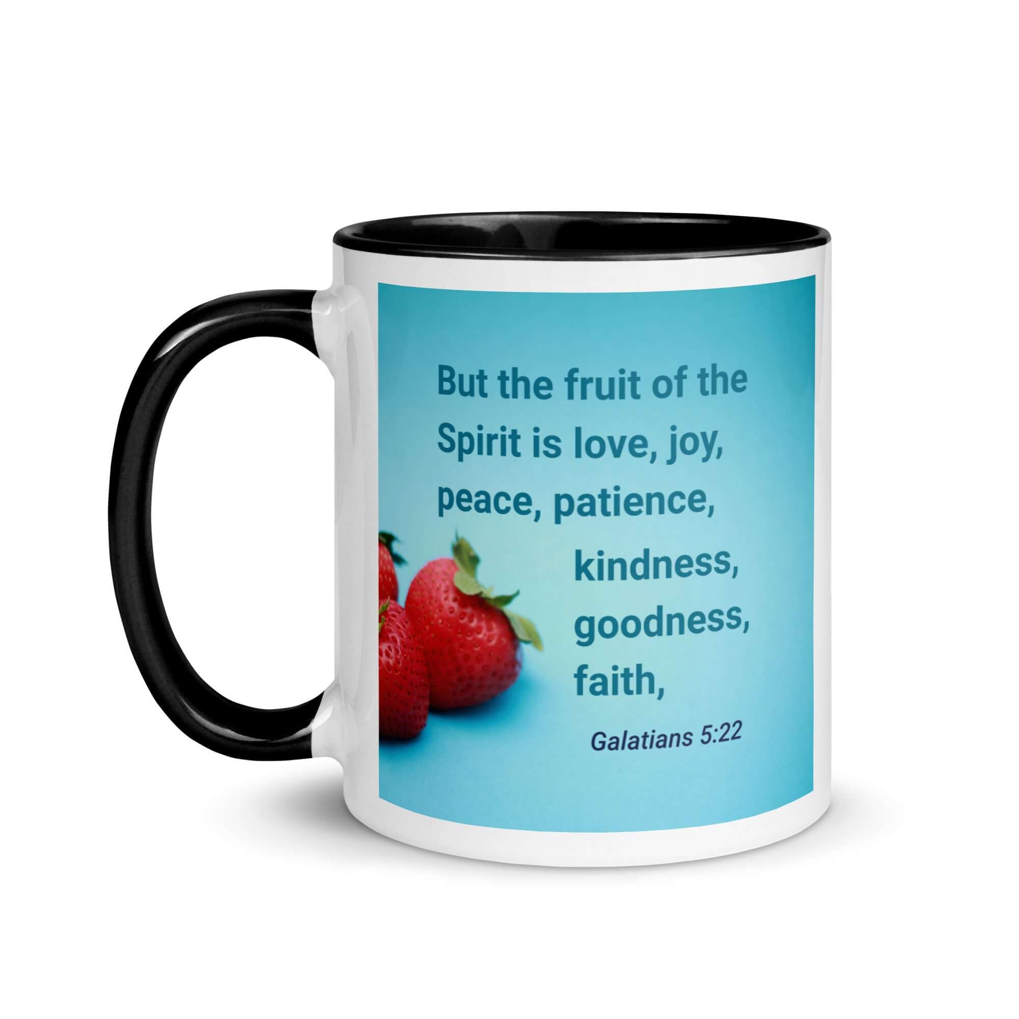 Galatians 5:22 Bible Verse, fruit of the Spirit White Ceramic Mug with Color Inside