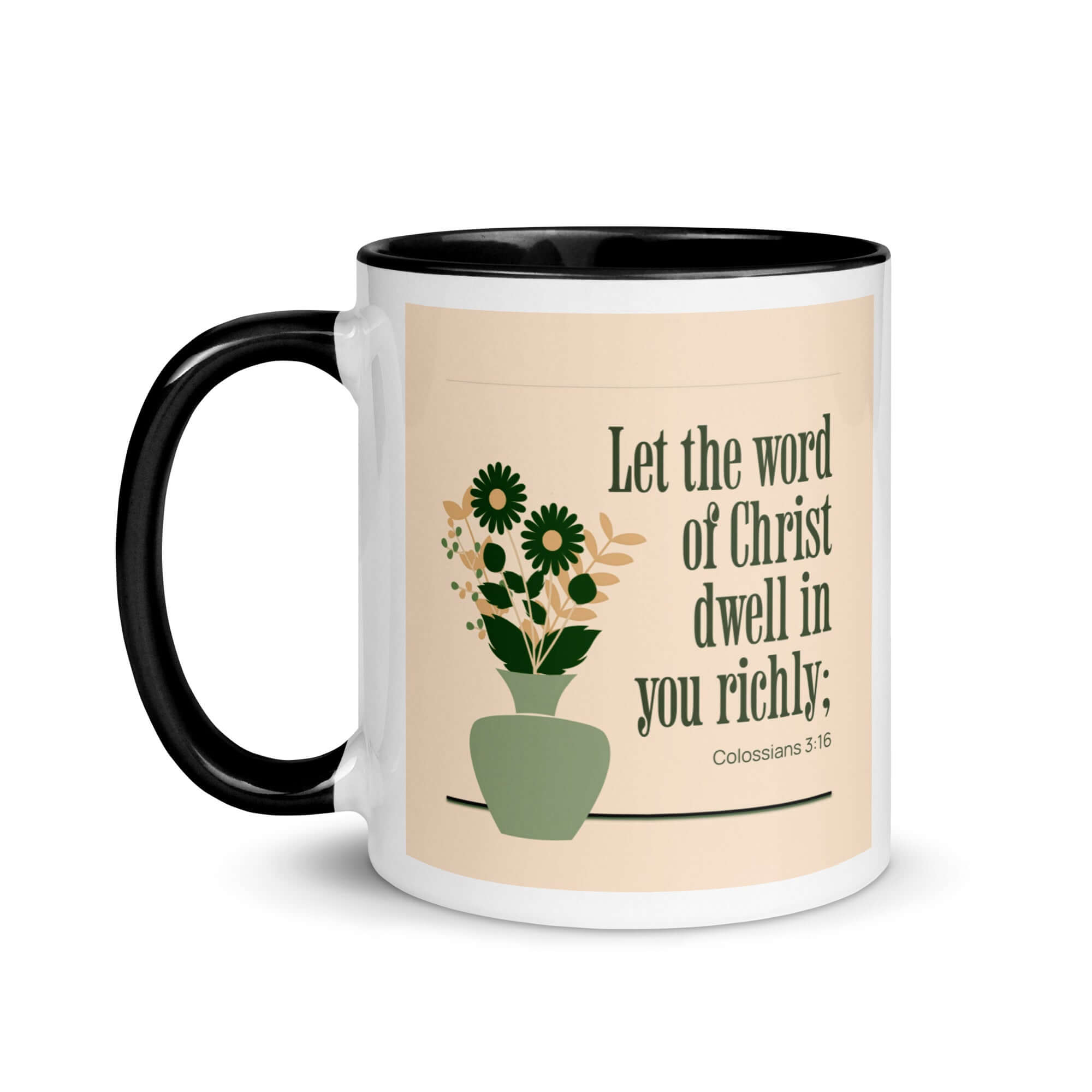 Colossians 3:16 Bible Verse, word of Christ White Ceramic Mug with Color Inside