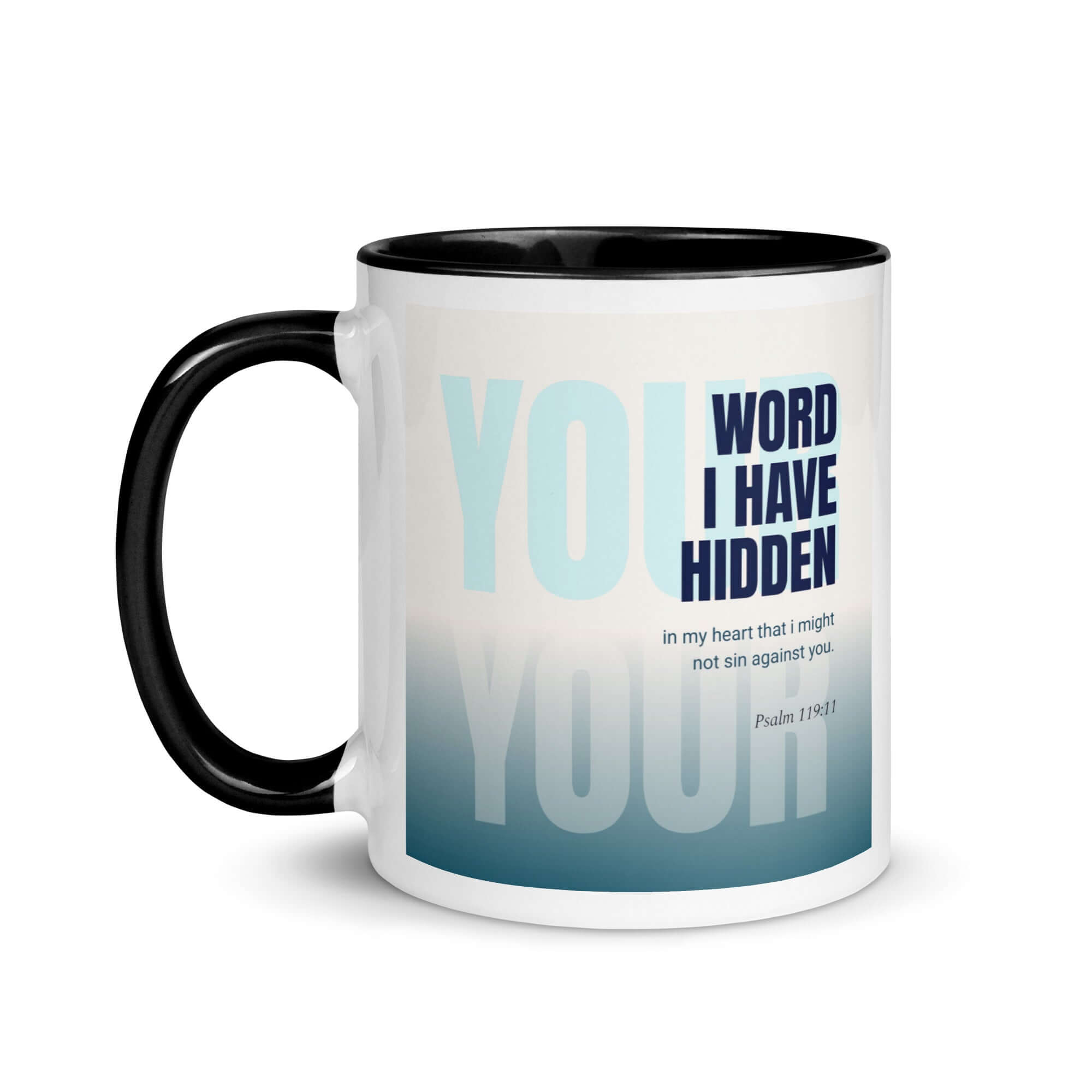 Psalm 119:11 Bible Verse, hidden your word White Ceramic Mug with Color Inside