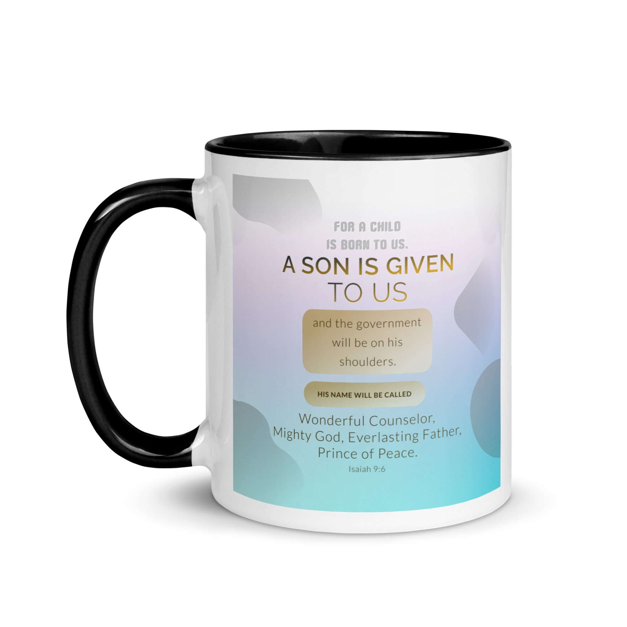 Isaiah 9:6 Bible Verse, Wonderful Counselor White Ceramic Mug with Color Inside