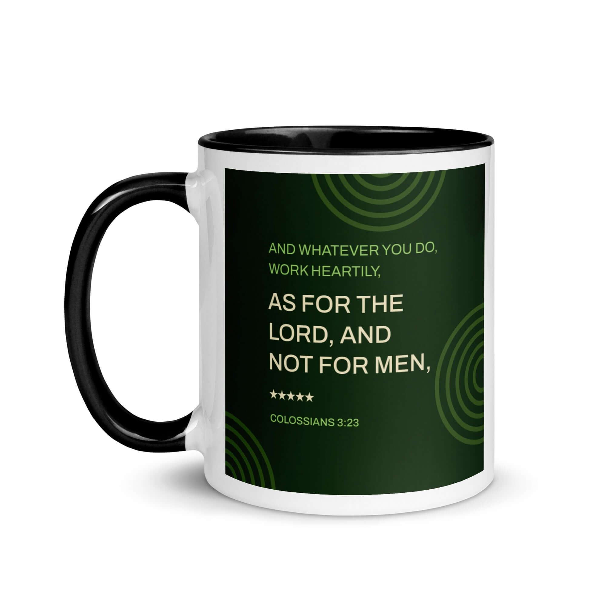 Colossians 3:23 Bible Verse, not for men White Ceramic Mug with Color Inside