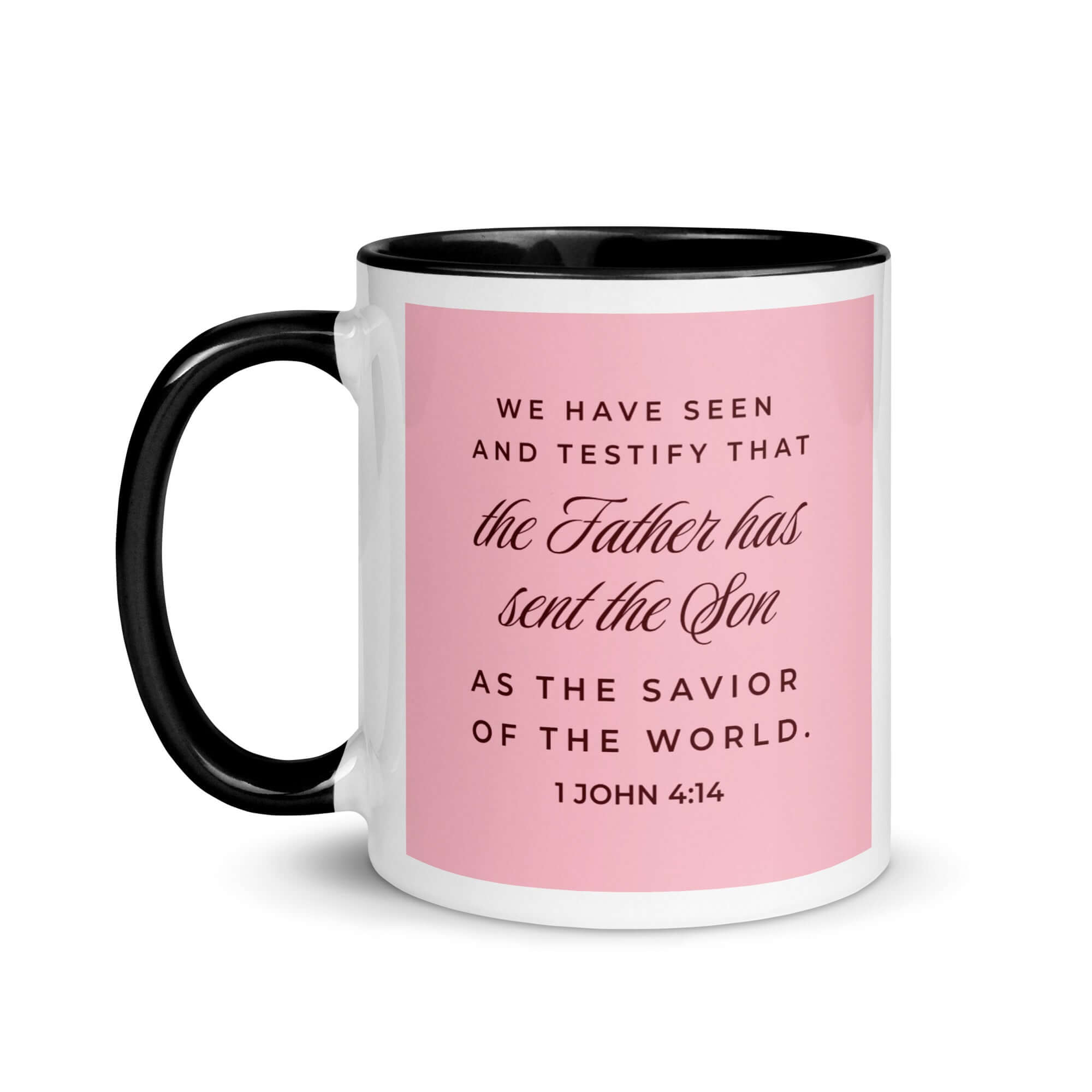 1 John 4:14 Bible Verse, We have seen White Ceramic Mug with Color Inside