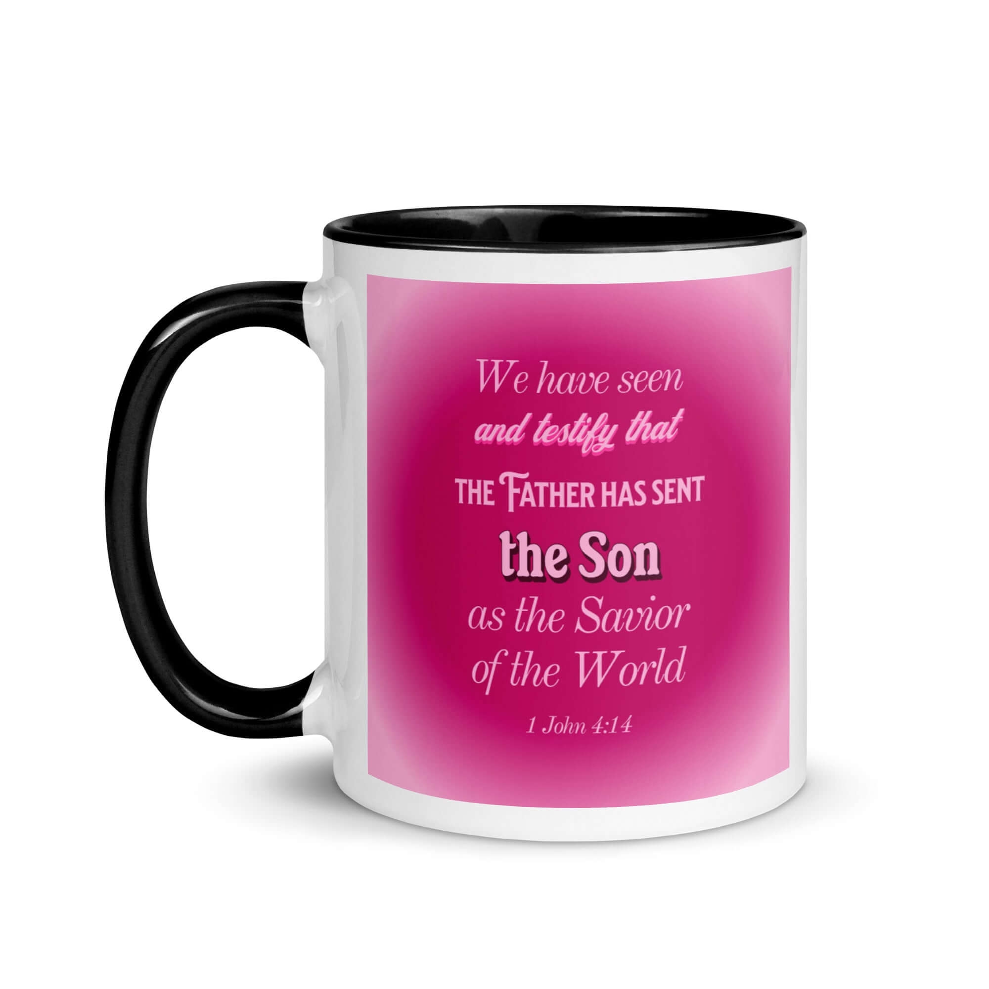 1 John 4:14 Bible Verse, that the Father White Ceramic Mug with Color Inside