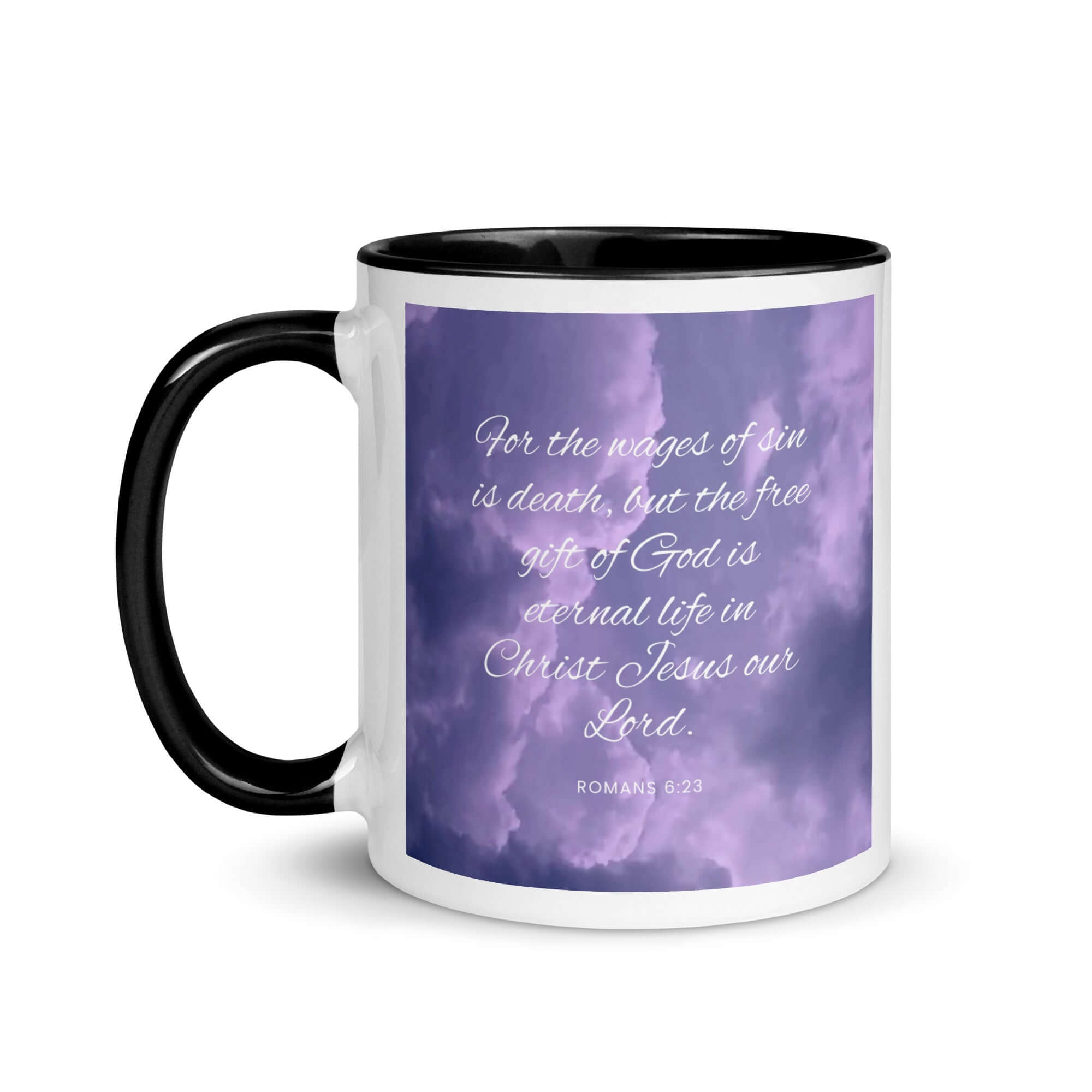 Romans 6:23 Bible Verse, free gift White Ceramic Mug with Color Inside