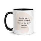 Romans 3:23 Bible Verse, fall short White Ceramic Mug with Color Inside