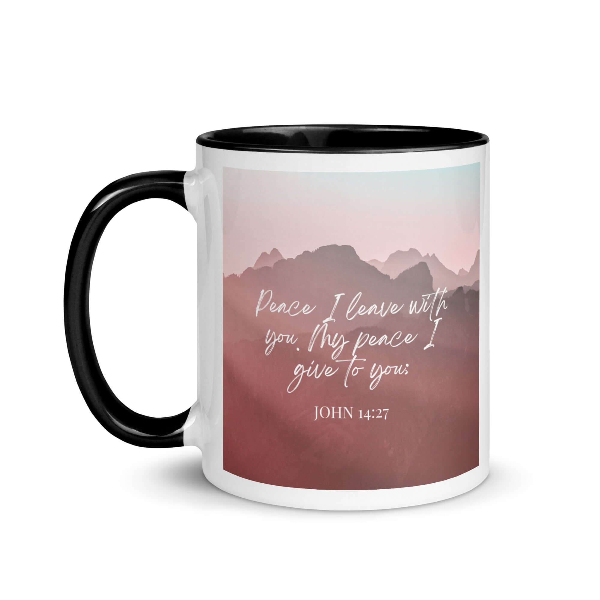 John 14:27 Bible Verse, I give you White Ceramic Mug with Color Inside